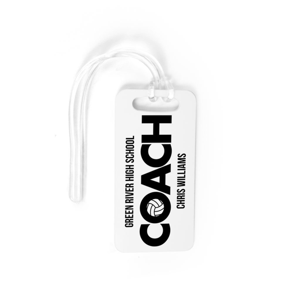 Personalized Volleyball Coach Luggage Tag - Small White/Black with Standard Lines - Perfect for Travel, Sports Bags & Team Identification