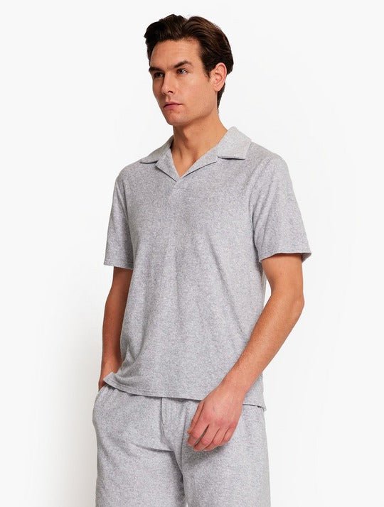 FRESCOBOL CARIOCA Faustino Men's Terry Cotton Polo Shirt - Grey Melange - Comfortable Casual Wear for Beach, Golf & Summer Outings