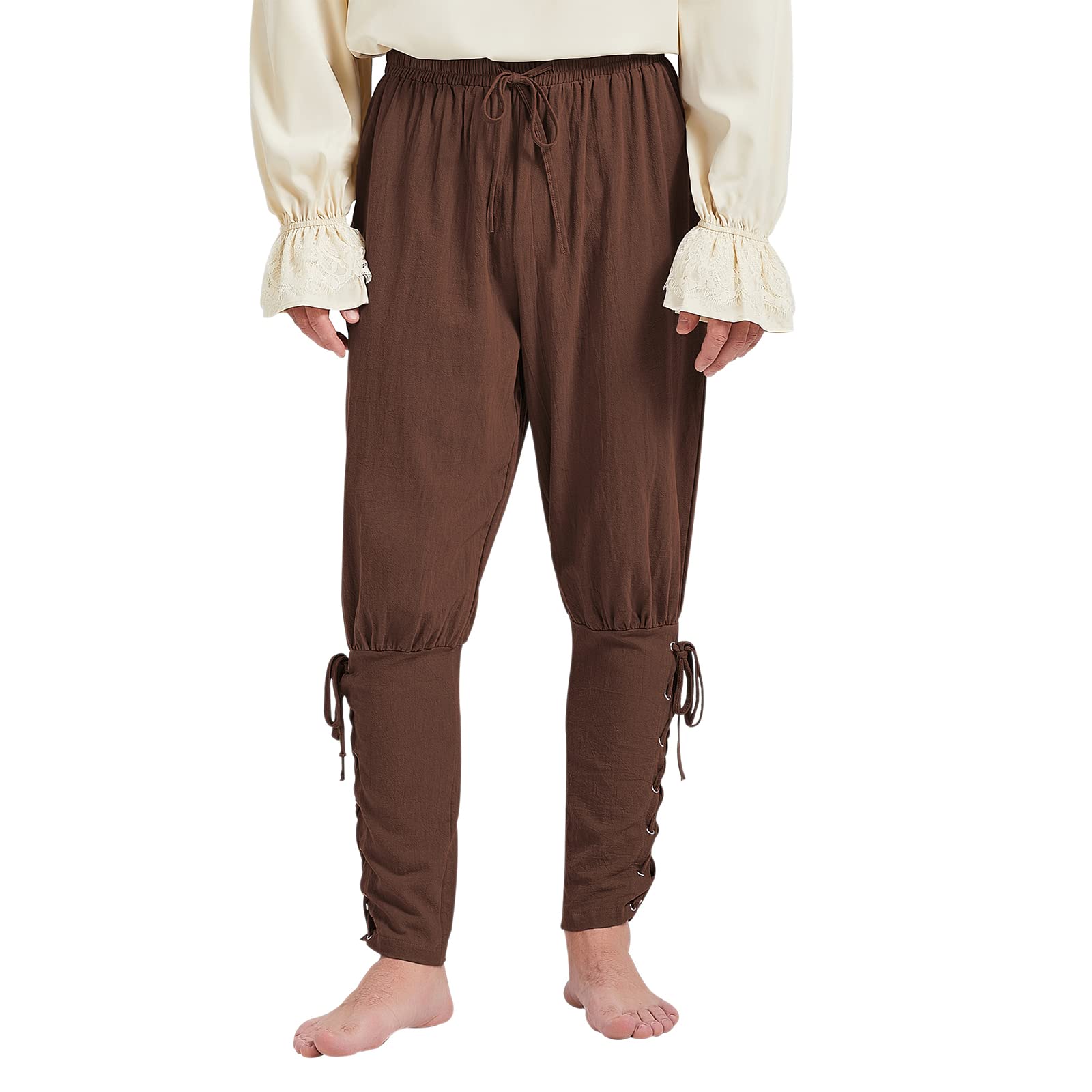 Men's Pirate Pants - Medieval Viking Navigator Cosplay Costume with Drawstrings & Ankle Bands | Renaissance Festival, Halloween Party & LARP Outfit