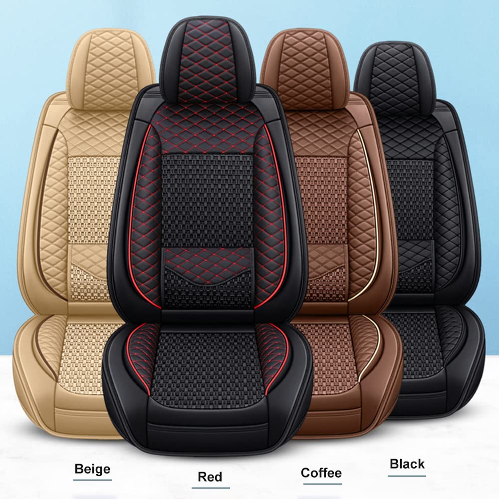 Premium PU Leather Car Seat Covers Full Set for Kia Rio 2000-2003 & 2011-2021 Models - 5-Seat Full Coverage Waterproof Seat Protectors with Airbag Compatibility (Beige) | Perfect for Daily Commuting, Road Trips & Protecting Your Vehicle Interior