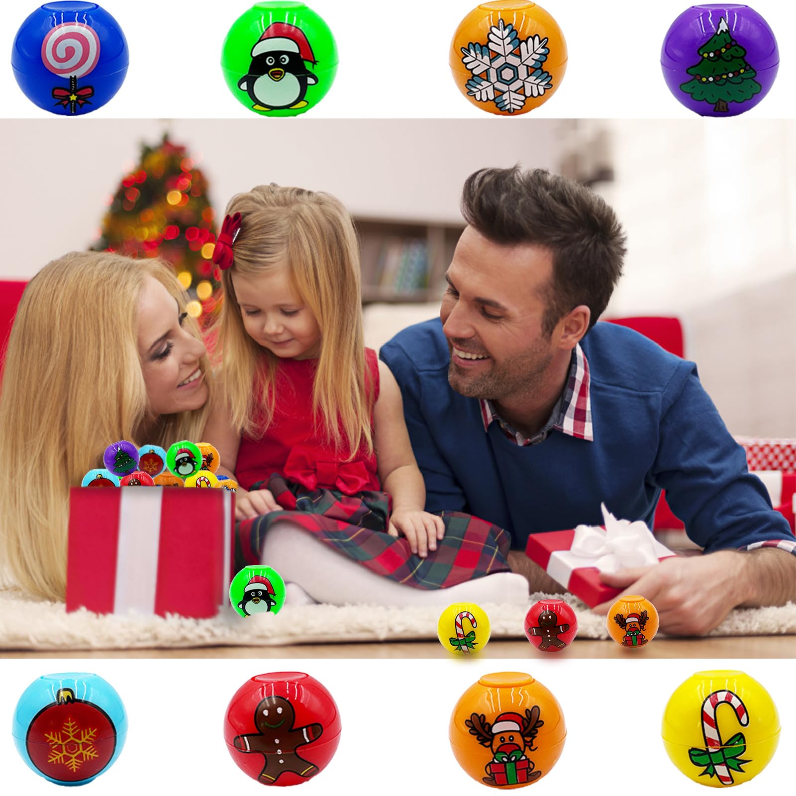24 Pcs Christmas Mini Fidget Spinners Ball Toys for Kids & Adults - Stress Relief Sensory Toys for Stocking Stuffers, Pinata Fillers, Party Favors, Classroom Rewards & Holiday Gifts (Great for ADHD, Anxiety & Focus)