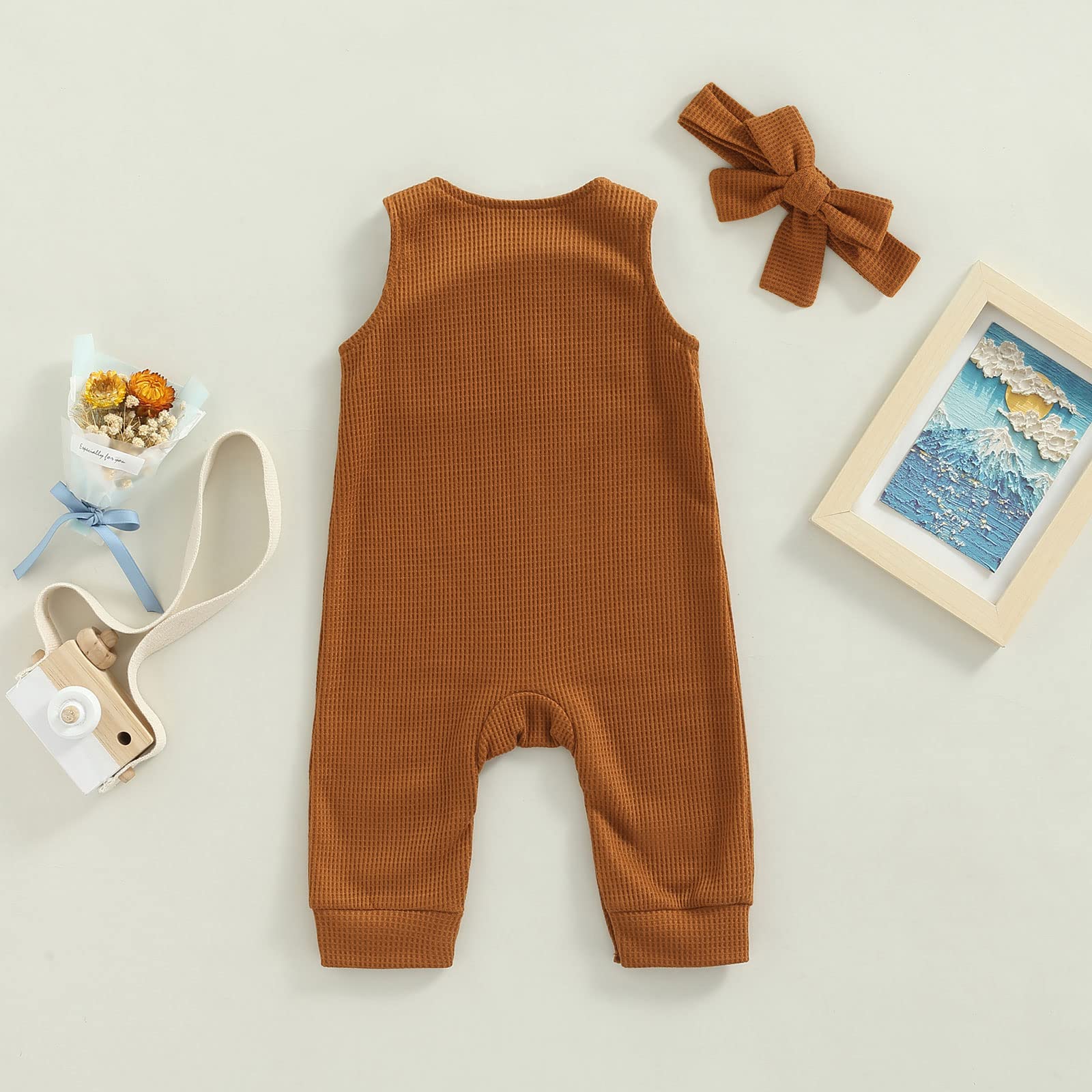 Emmababy Baby Girl & Boy Sleeveless Jumpsuit - Waffle Knit Sweater Romper with Suspenders - Ribbed Knit Bodysuit for Infants | Perfect for Playdates, Photo Shoots & Everyday Comfort