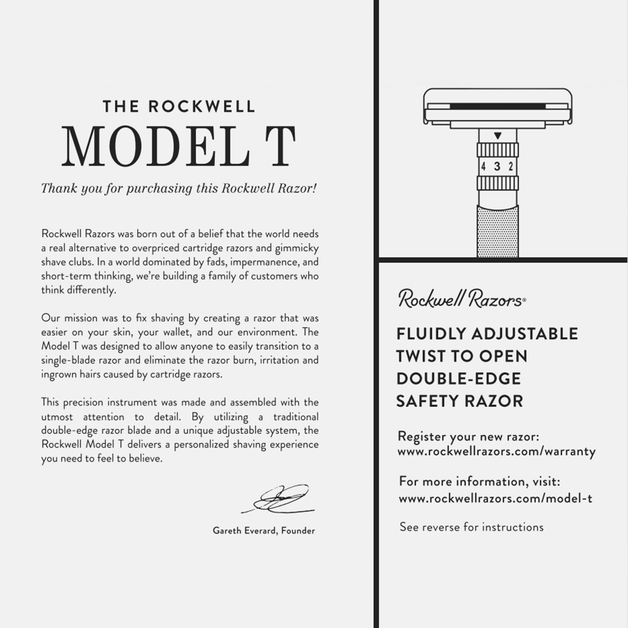 Rockwell Razors T2 White Chrome Adjustable Safety Razor for Men & Women - 25 Recyclable Blades & Premium Travel Leather Case | Perfect for Home Shaving, Travel & Eco-Friendly Grooming