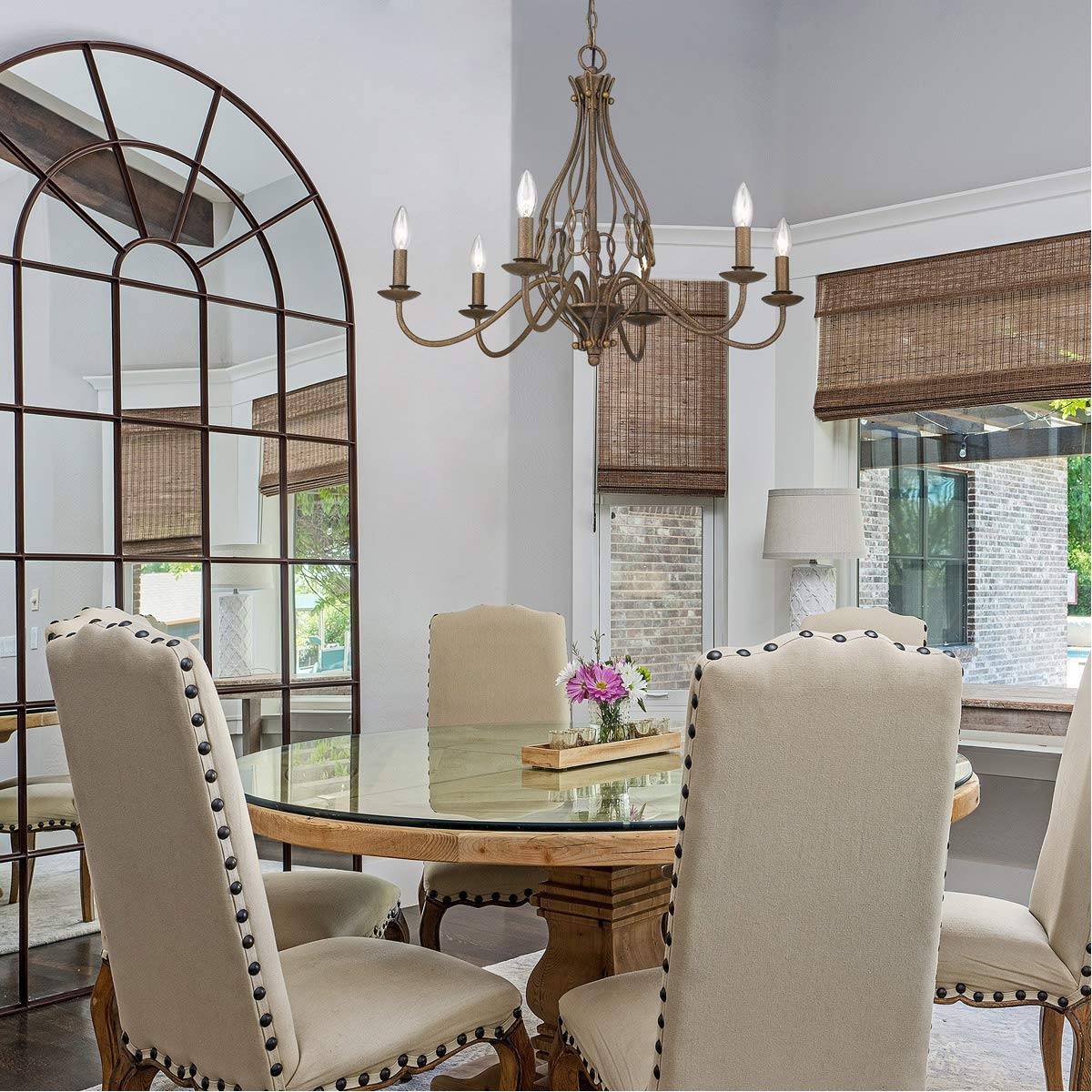 Golden Antoinette 6-Light Chandelier in Burnished Chestnut - Ceiling Mount Dining Room Lighting Fixture for Elegant Home Decor | Perfect for Dining Rooms, Foyers, and Luxury Bedrooms