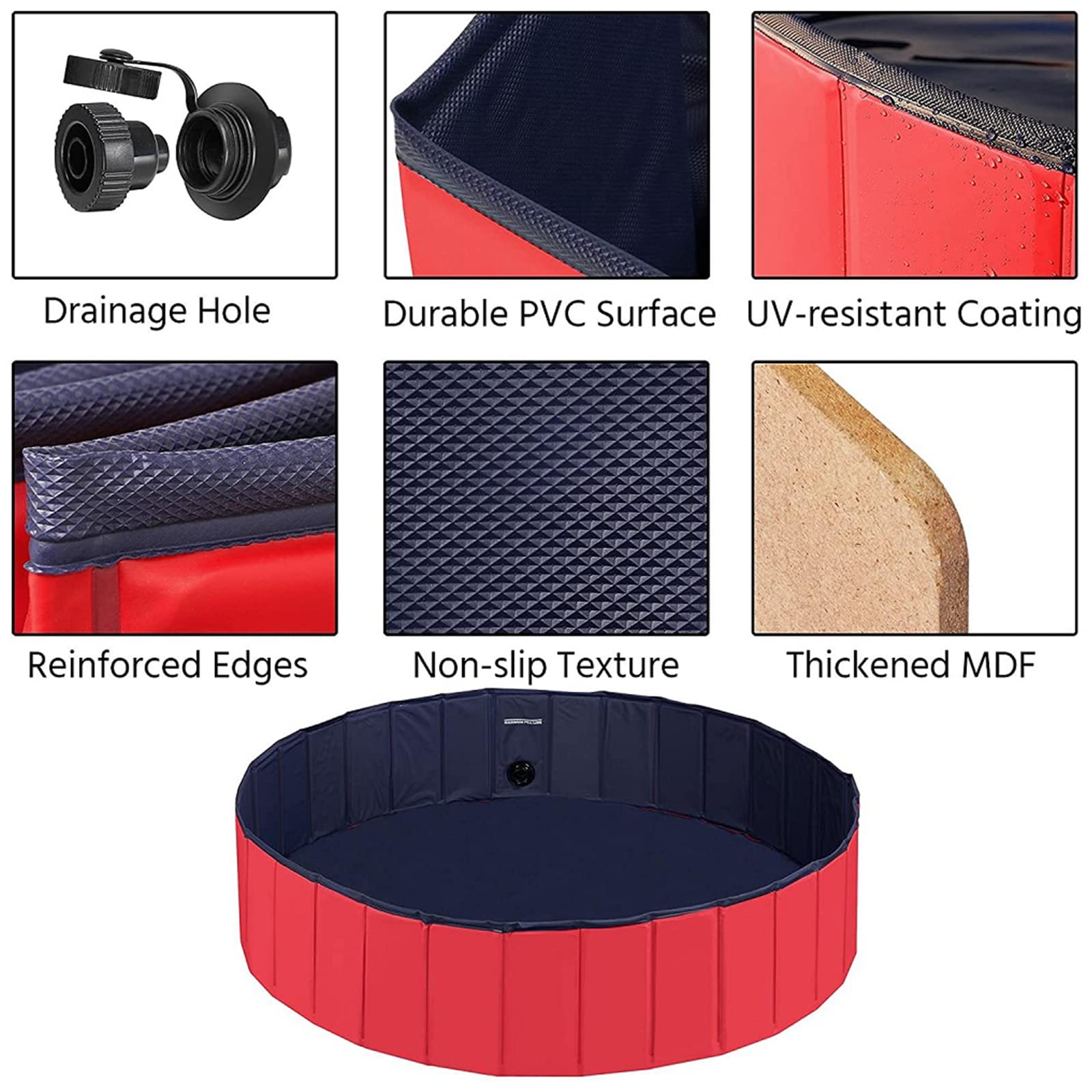 Foldable Dog Swimming Pool - Portable PVC Pet Bathing Tub for Dogs & Cats, Non-Slip Puppy Pool for Indoor & Outdoor Use - Great for Backyard Play, Summer Cooling, and Pet Bath Time