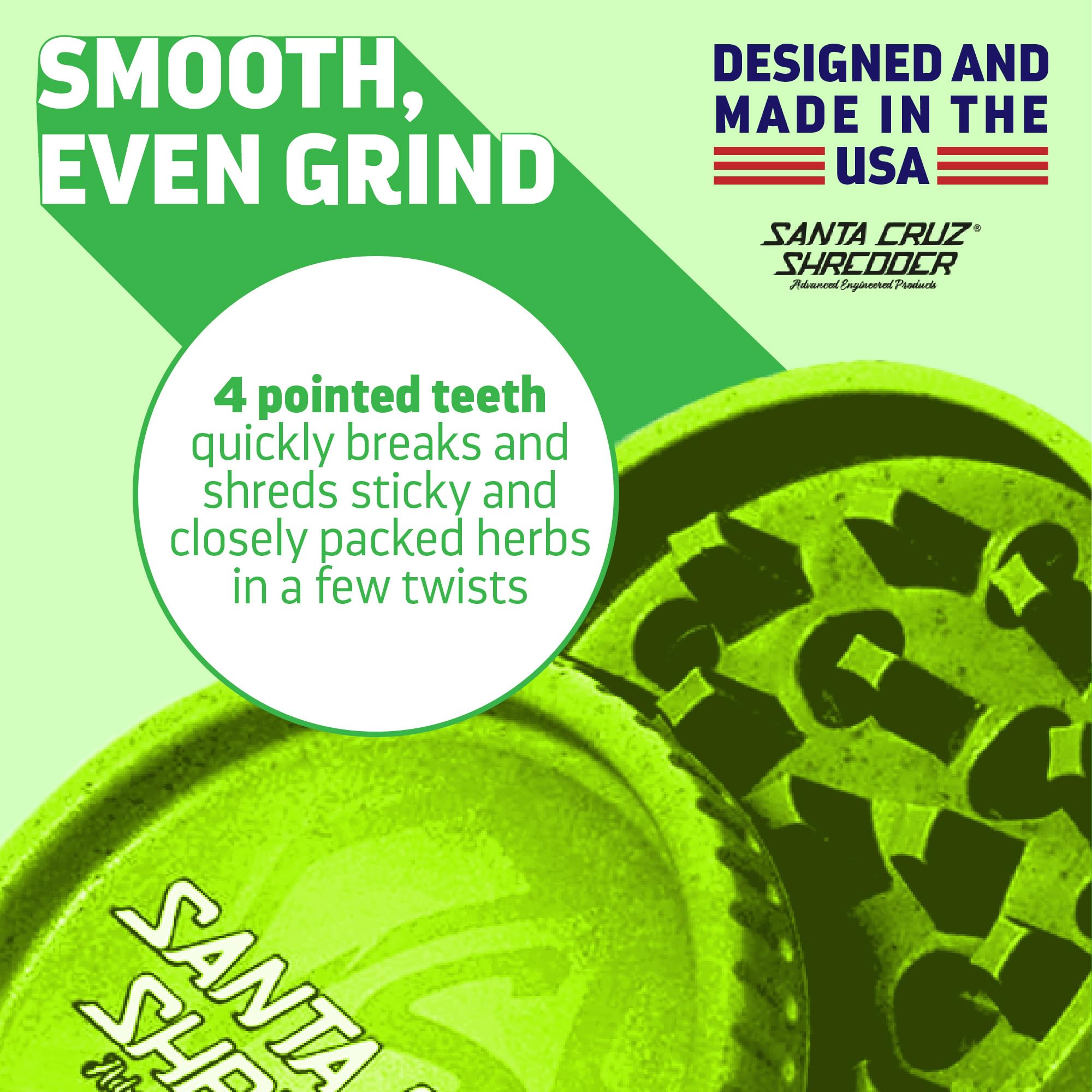 Premium Santa Cruz Shredder Herb & Spice Grinder - Made in USA - 4-Piece Lime Green Grinder for Fresh Herbs & Spices - Perfect for Cooking, Baking & Smooth Blends