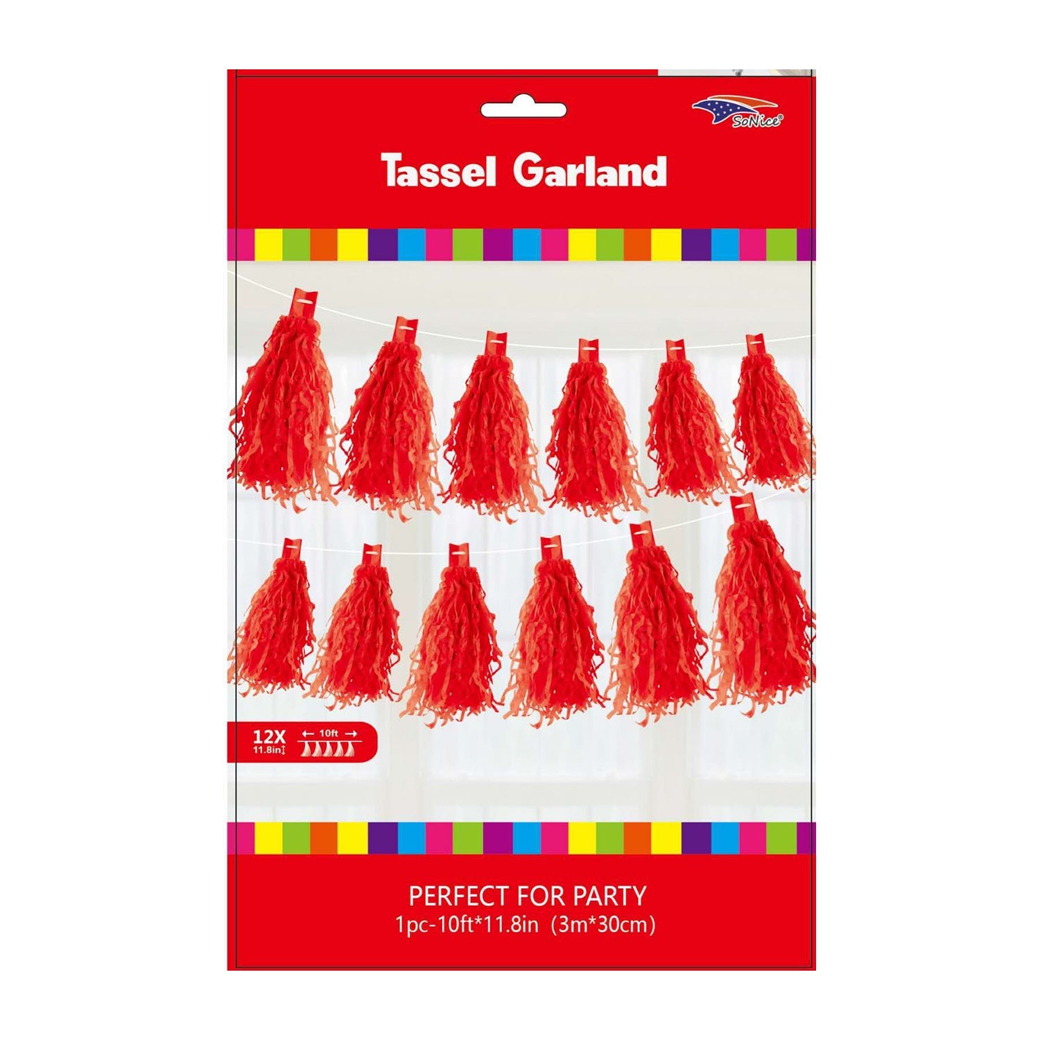 10 Ft Red Birthday Tassel Garland Party Decorations | Perfect for Birthday Parties, Baby Showers & Wedding Decorations