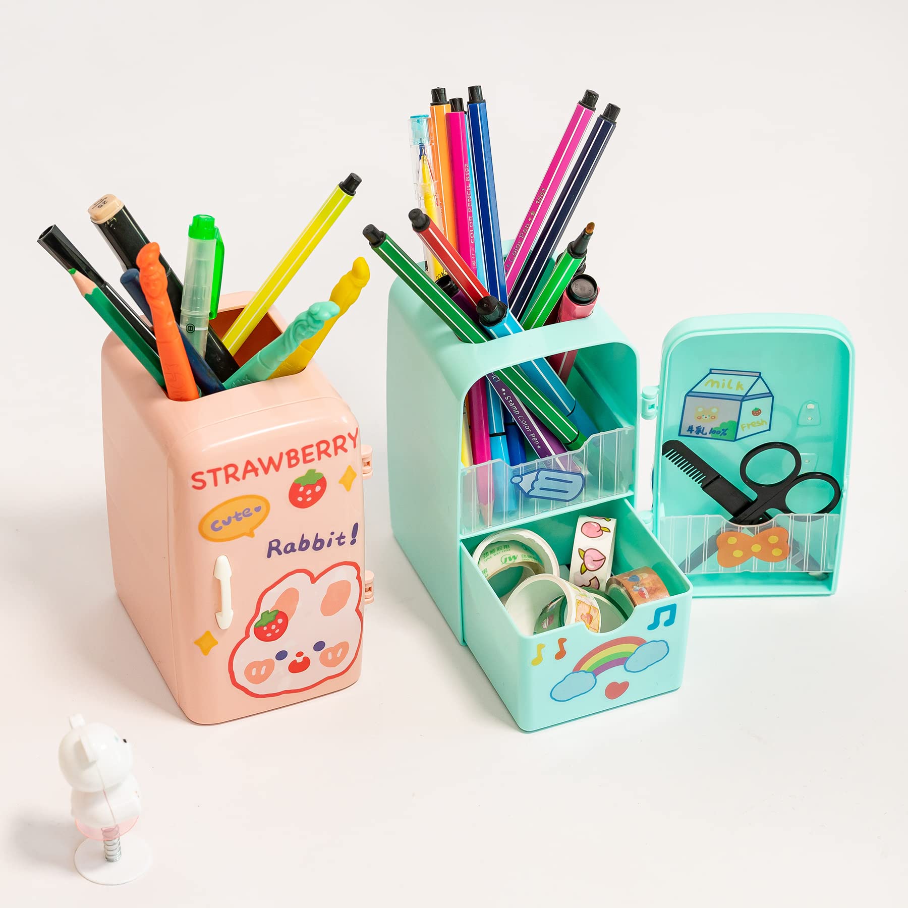 Premium Pen Storage Holder with Drawer - Multifunctional Desk Organizer for Pens, Pencils & Office Supplies | Perfect for School, Home Office & Workspace Organization (Green)