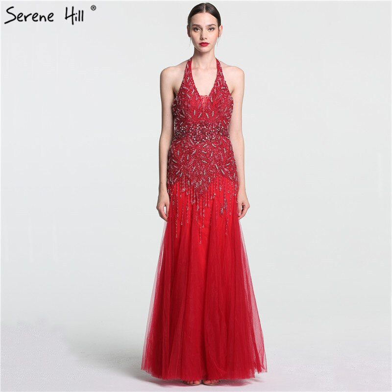 Elegant Grey Mermaid Evening Dress with Crystal Beads & Tassels - Sexy Halter Floor Length Gown for Women 2025 | Perfect for Arabic Parties, Prom Night & Formal Events - LA6151