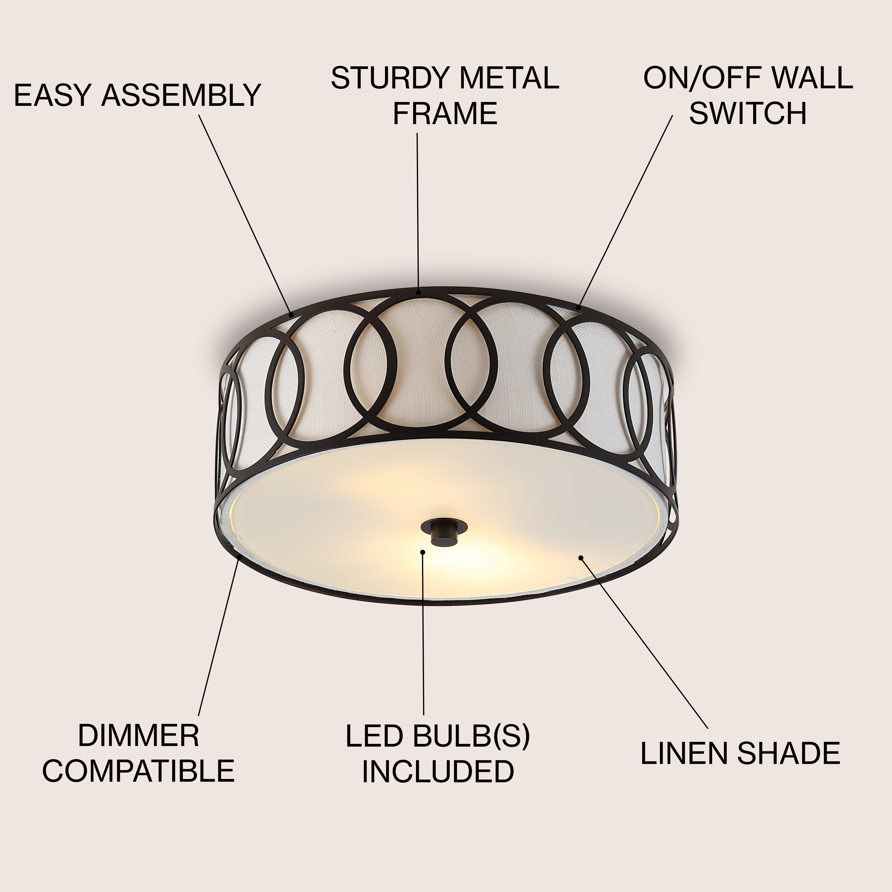 Modern Aria Metal LED Flush Mount Ceiling Light - Energy Efficient Dimmable Fixture for Bedroom, Kitchen, Hallway & Living Room Lighting