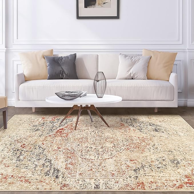 Ombre Distressed Medallion Indoor Area Rug - Non-Slip Bohemian Runner Rug for Living Room, Bedroom, Hallway - Soft Vintage Persian Style Carpet for Home Decor