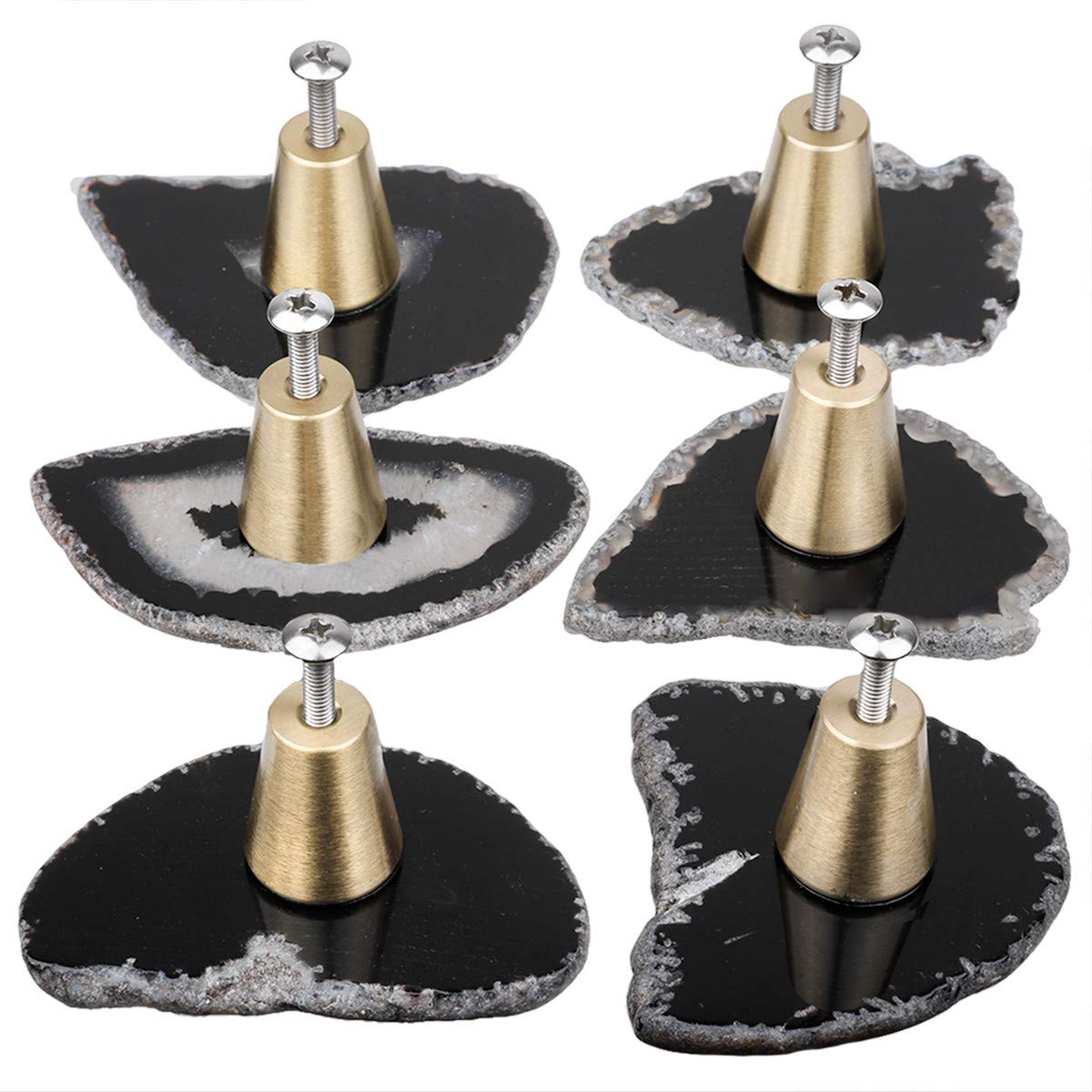 MookaiteDecor Black Agate Slice Cabinet Knobs with Screws - Set of 4 Drawer Pull Handles for Dresser, Wardrobe & Cupboard - Natural Stone Decorative Hardware for Home & Office Furniture Upgrade