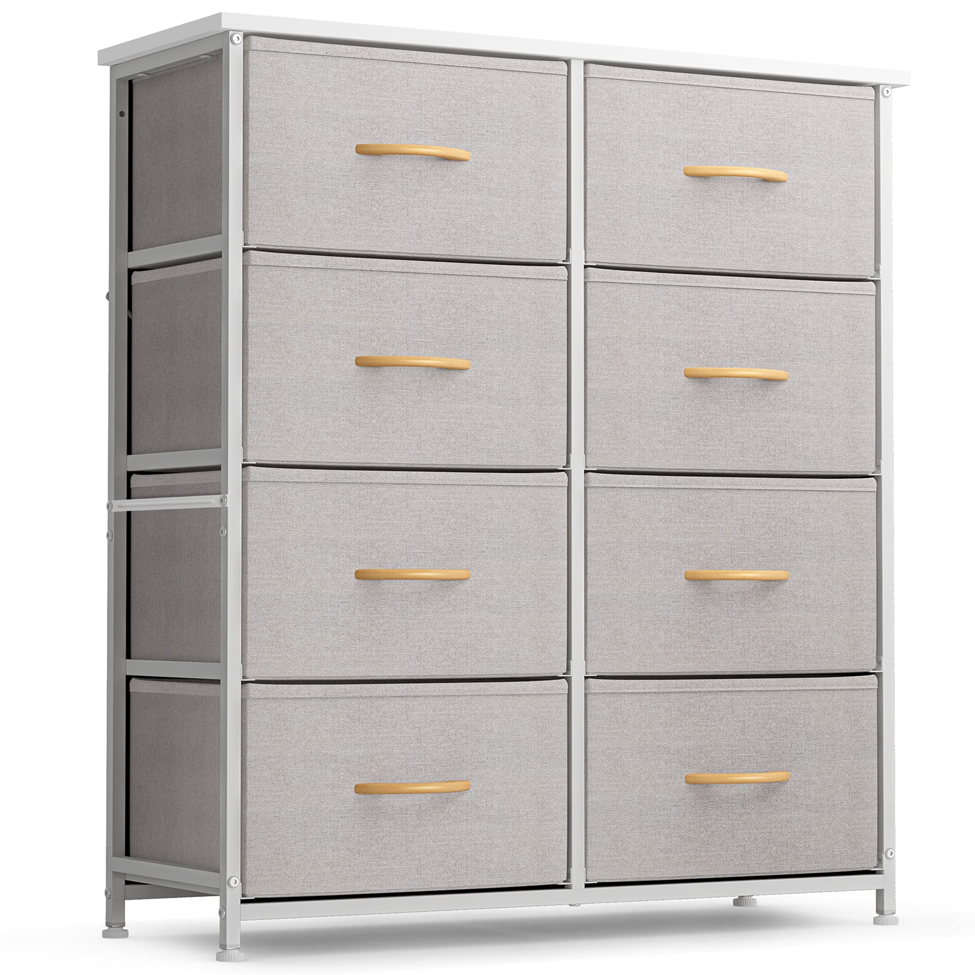 FEZIBO 8-Drawer Dresser Organizer with Steel Frame & Wood Top - Bedroom, Hallway, Entryway Storage Furniture for Clothes, Accessories & Home Organization - Light Grey - Perfect for Small Spaces & Apartment Living