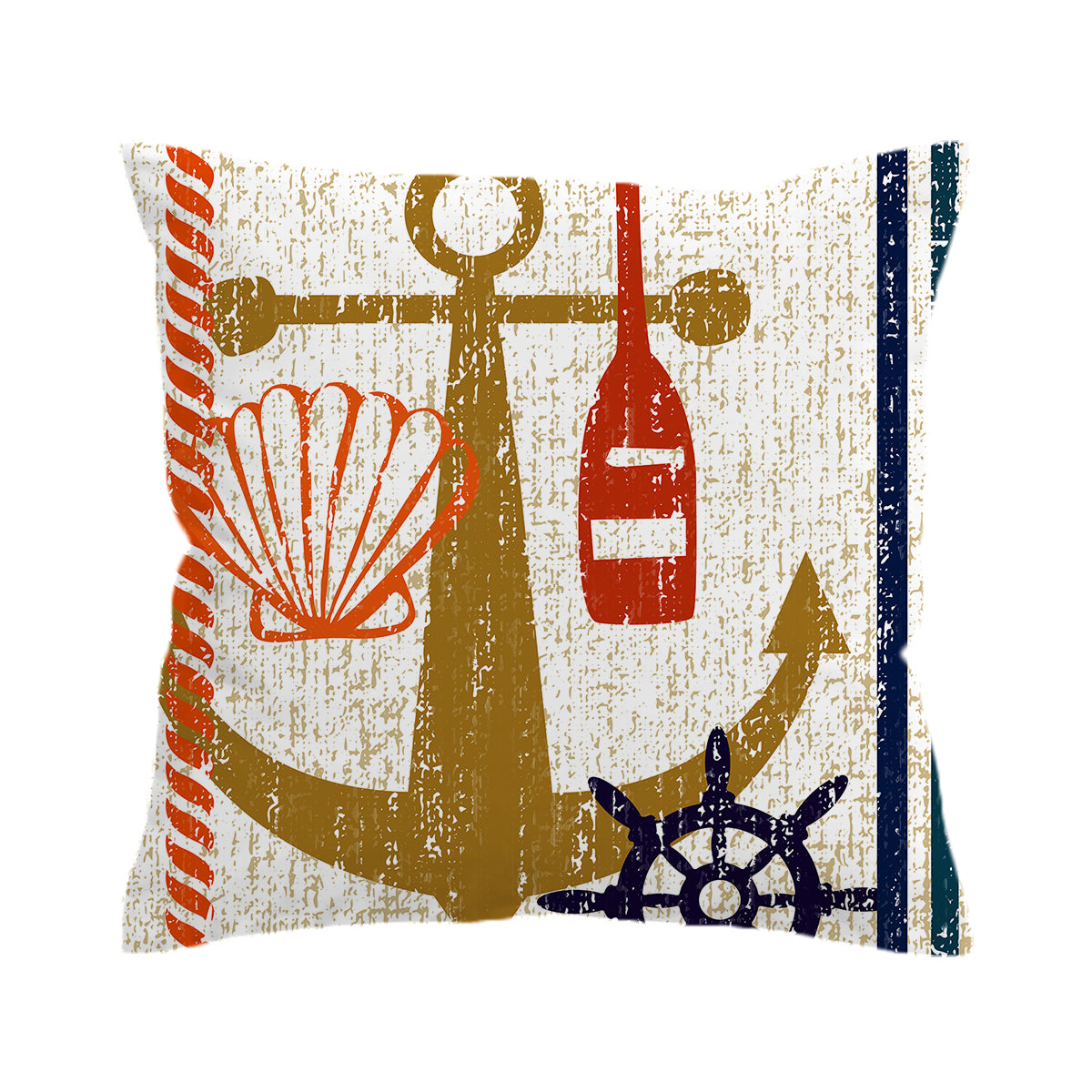 Beachy Anchor Pillow Cover - Nautical Decorative Throw Pillow Case for Sofa, Bed, Boat - 18x18 Inch Coastal Home Decor