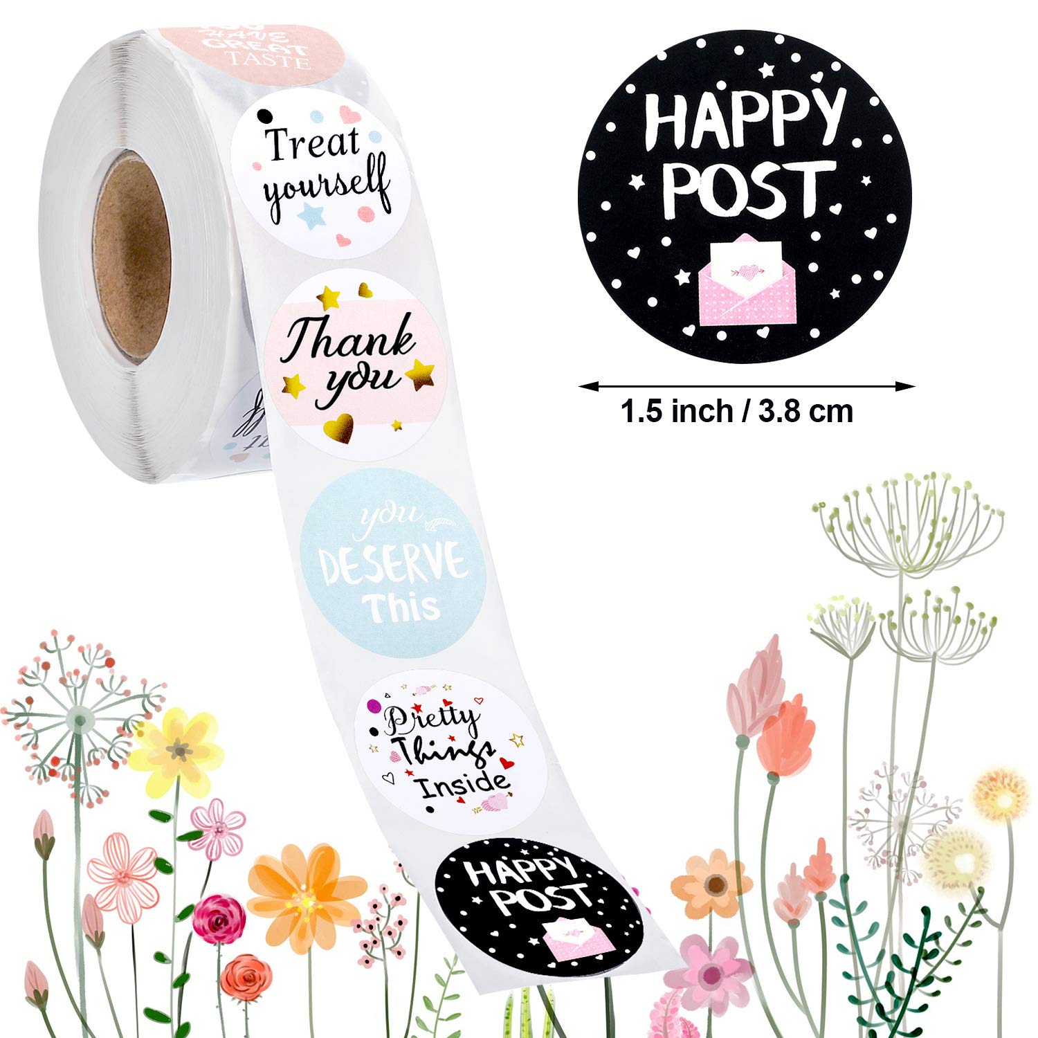 1000 Pcs Thank You Stickers for Business Orders - Round Happy Mail Labels for Envelopes, Bags & Packages - Perfect for Ecommerce, Handmade Gifts & Party Supplies