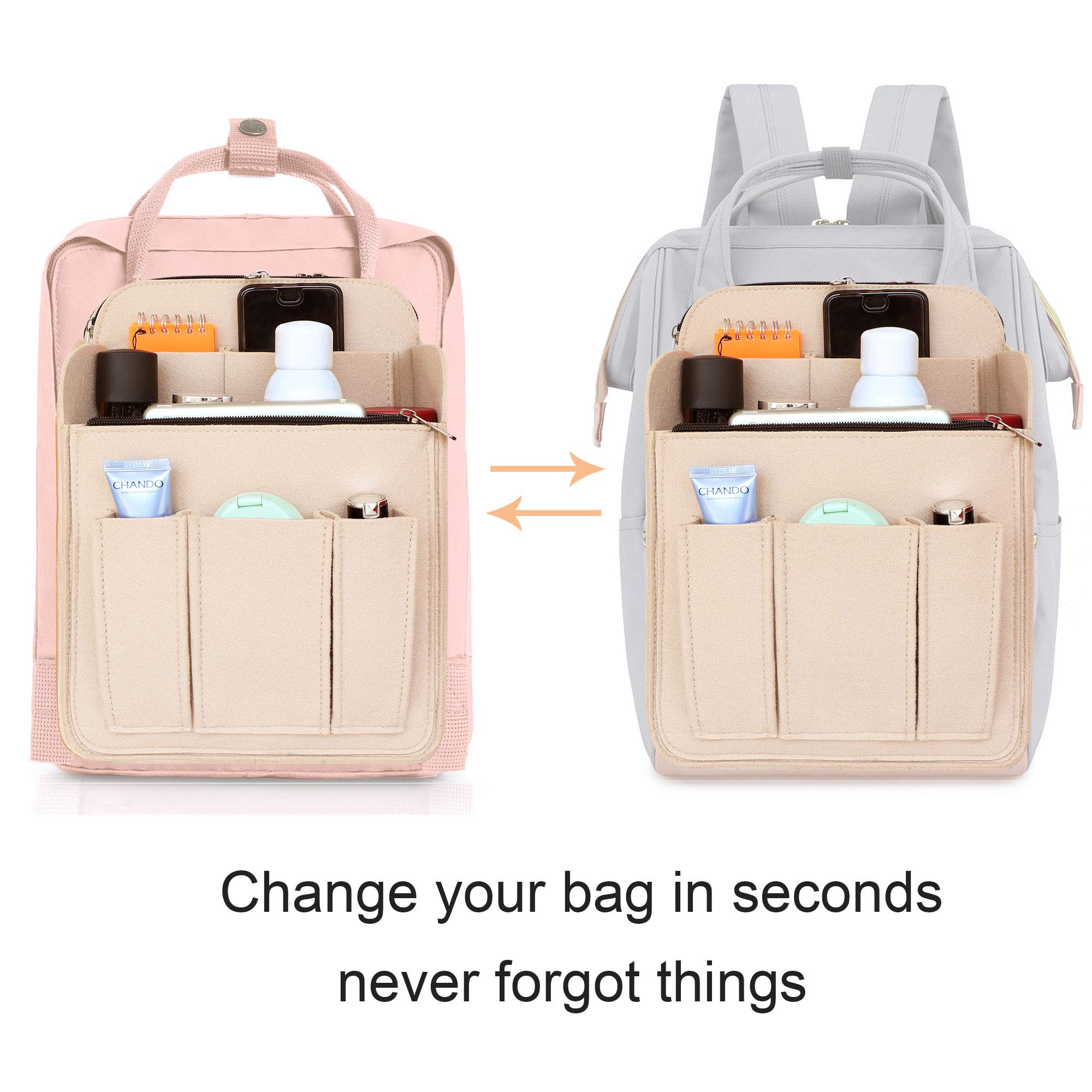 Yoillione Felt Backpack Organizer Insert for Women & Men - Large Travel Rucksack Insert with High Capacity & Zipper Pockets - Lightweight Bag Organizer for Daily Commute, Business Trips & Outdoor Adventures