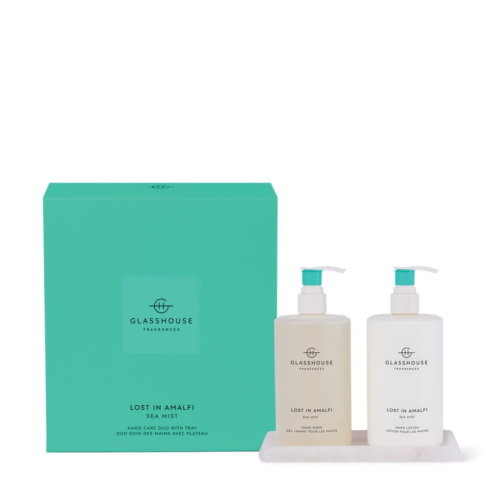Glasshouse Fragrance Hand Wash & Lotion Set with Tray - Lost in Amalfi Scent | Luxury Bathroom Essentials for Home Spa & Guest Bathrooms