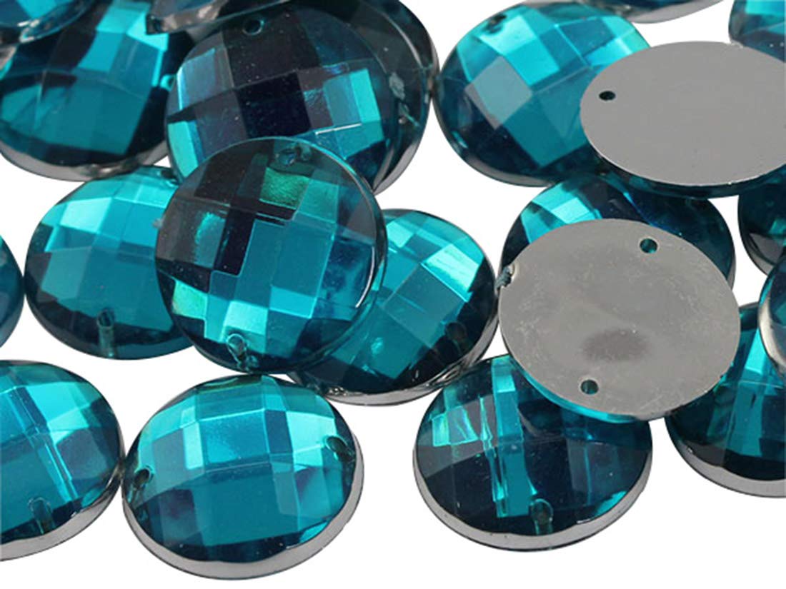 Allstarco 12mm Blue Aqua CH24 Flat Back Sew-On Acrylic Rhinestones - 60pcs Round Plastic Beads with Holes for Jewelry Making, Clothing Embellishment, DIY Crafts, Costume Design & Shoe Decoration | Perfect for Cosplay, Fashion Accessories & Handmade Projects