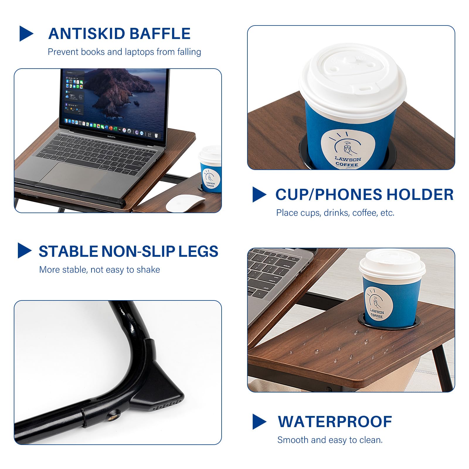 Adjustable Foldable Laptop Desk for Bed & Couch - Portable Lap Desk with Cup Holder & Storage | Perfect for Working, Reading, Writing, Eating & Gaming in Bed, Sofa or Floor | Ideal Home Office & Dorm Room Essential