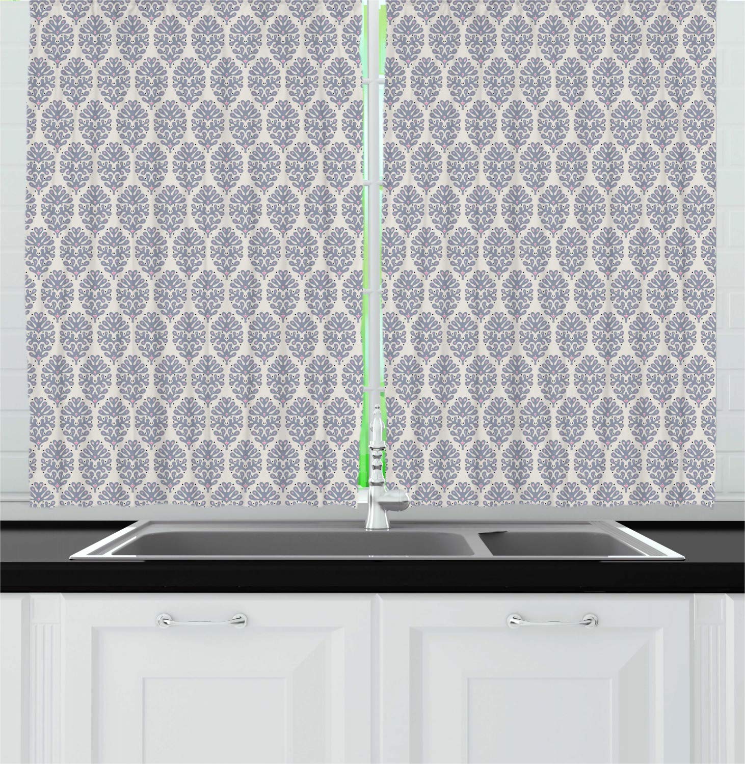 Ambesonne Abstract Kitchen Curtains Set of 2 Panels - Eastern Inspired Geometric Dot Pattern Window Drapes for Kitchen & Cafe Decor - 55 x 39 Inches Champagne Pale Eggplant - Perfect for Modern Homes, Restaurants & Coffee Shops