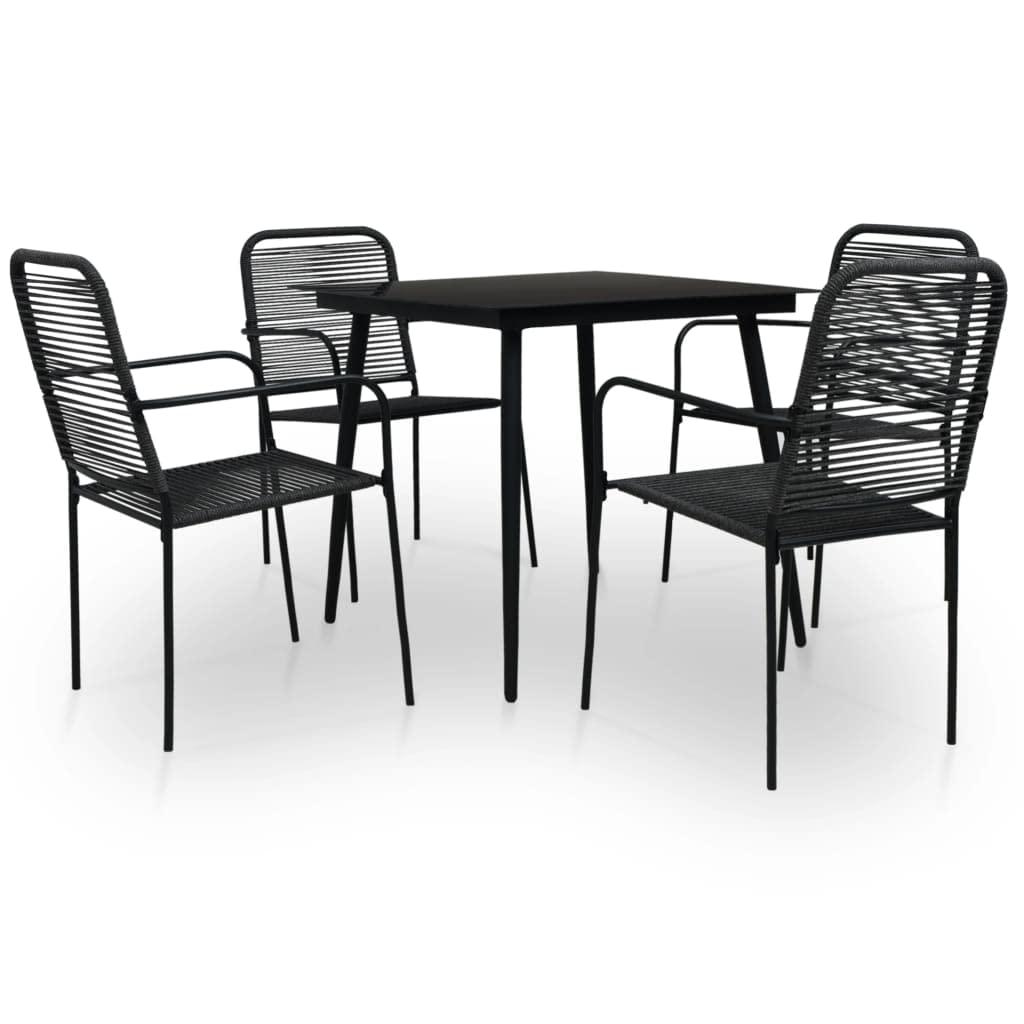 5-Piece Modern Outdoor Patio Furniture Set - Steel & Cotton Rope Conversation Bistro Set for Home, Lawn, Balcony | Durable Black Patio Dining Set for Backyard, Garden & Poolside Relaxation