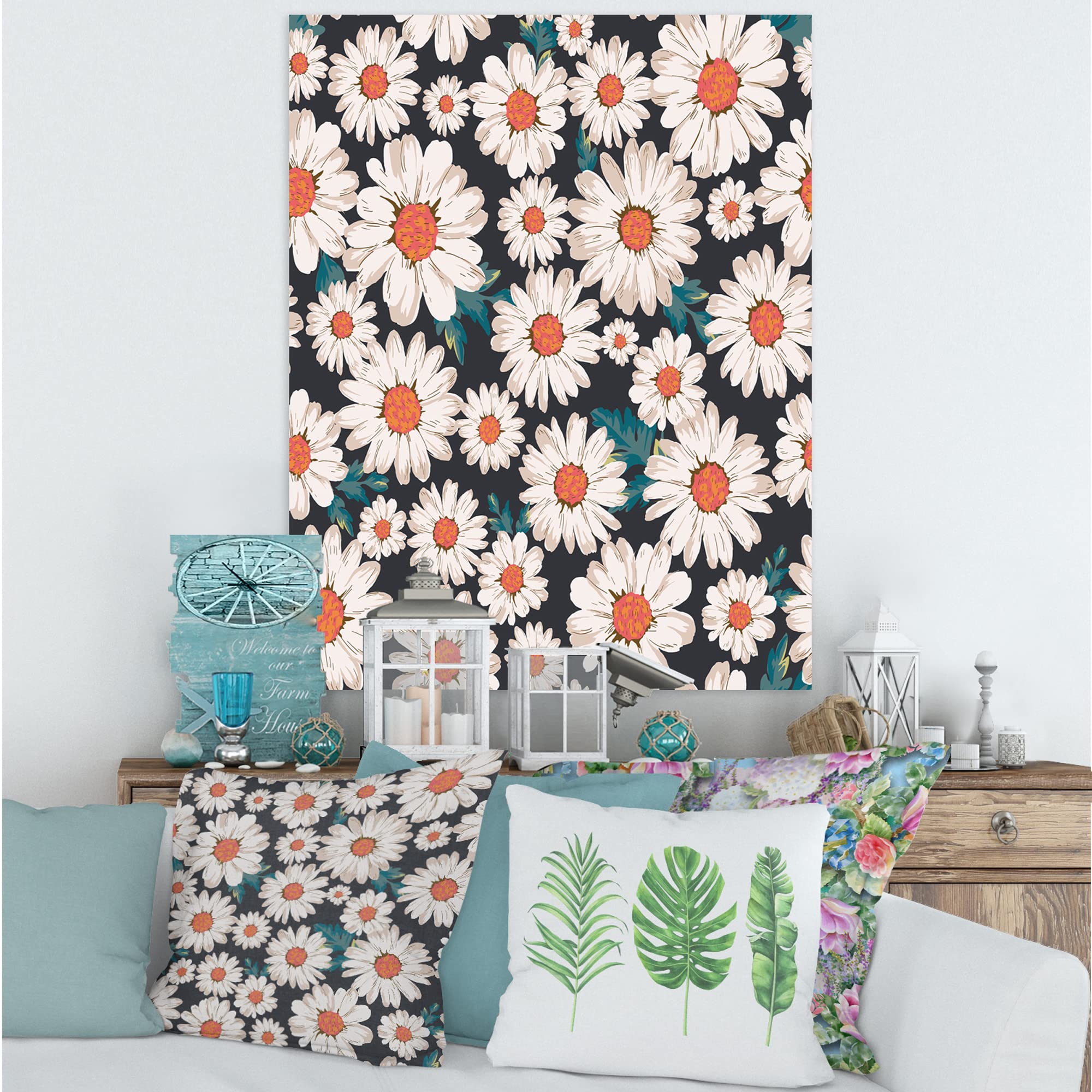 White Daisy Flowers Canvas Wall Art - Traditional Floral Home Decor for Living Room, Bedroom & Office