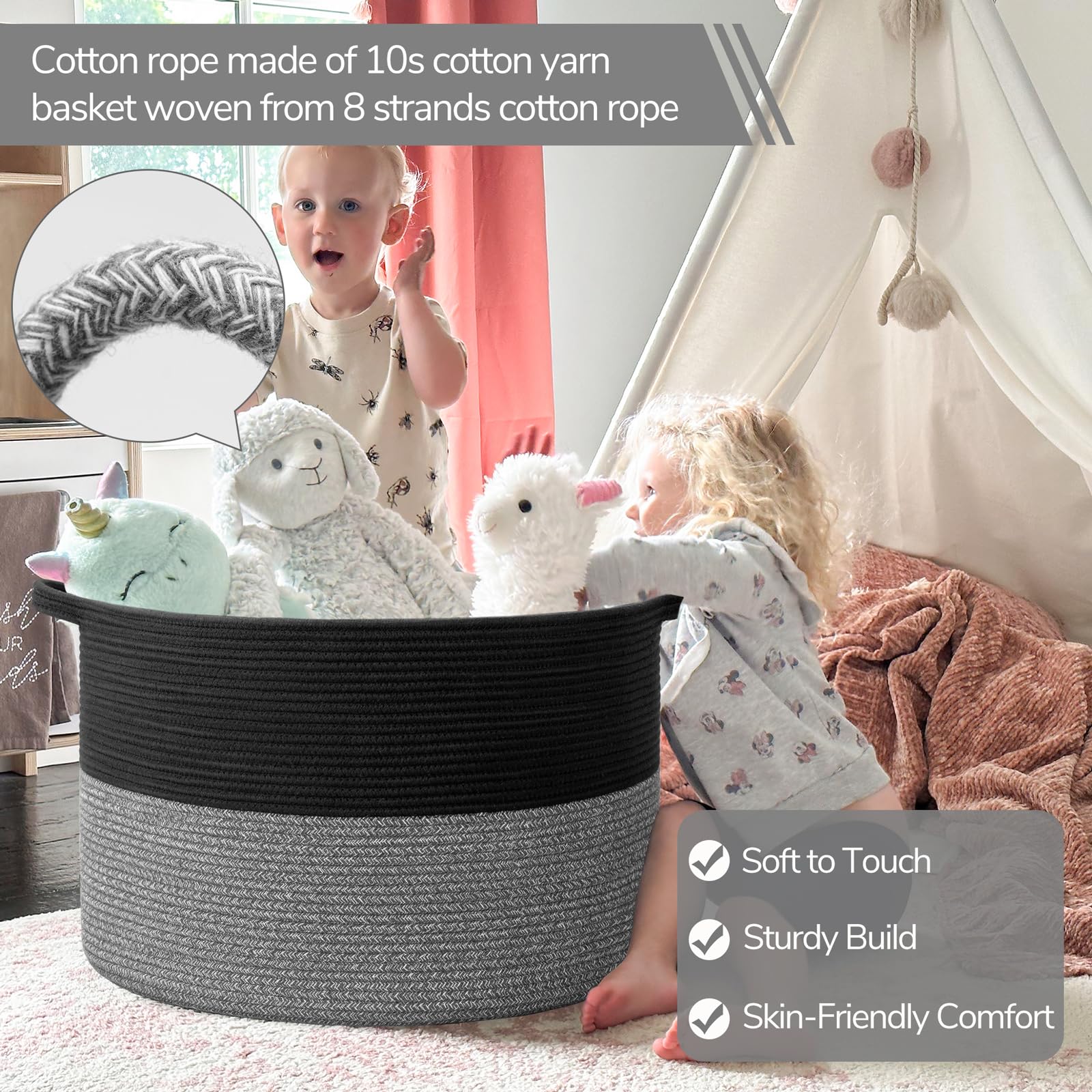 INDRESSME XXXLarge Cotton Rope Basket - 21.7