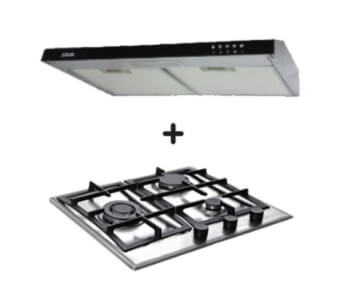 Ellane 60cm/90cm Slimline Range Hood with Black Panel EH 9160 + Ellane EB 248SV 3 Burner Stainless Steel Gas Cooktop - Perfect for Modern Kitchen Ventilation and Cooking