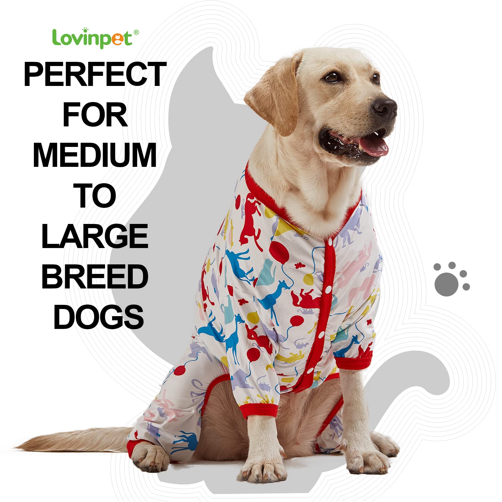 LovinPet Large Dog Pajamas for Giant Breeds - Soft Lightweight Pullover Recovery Shirt for Post-Surgery Comfort | Cozy Dog Jammies for Medium to Large Dogs | Perfect for Winter Nights & Post-Operative Care