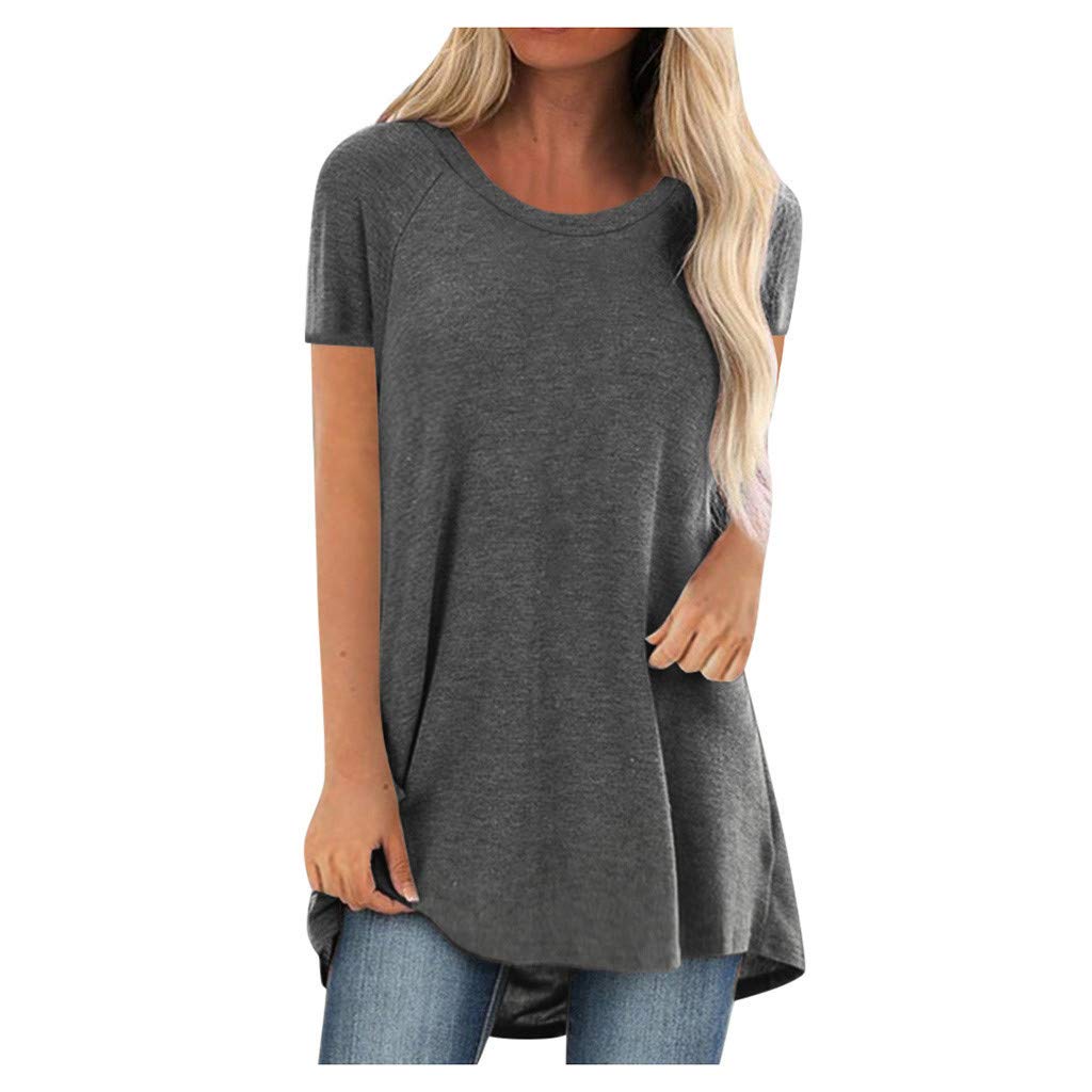 Qisemi Women's Summer Tops - Short Sleeve V Neck Zipper Cold Shoulder Blouse Tunic in Pure Colors | Casual Wear, Beach Outfits & Summer Fashion