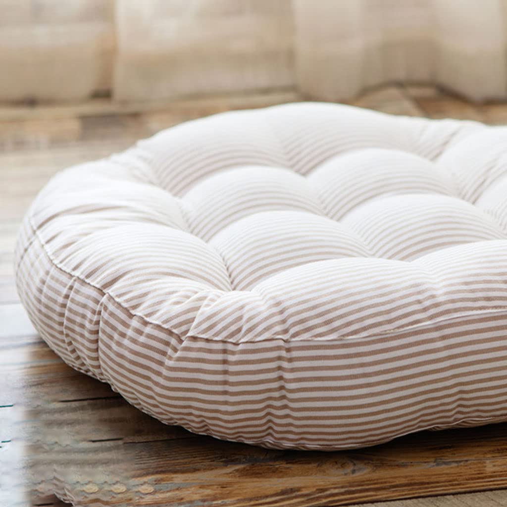 Breathable Cotton Linen Round Cushion - 17 Inch Thick Soft Chair Pad for Office, Dining & Living Room - Natural Rice Color - Perfect for Home Decor, Meditation & Floor Seating