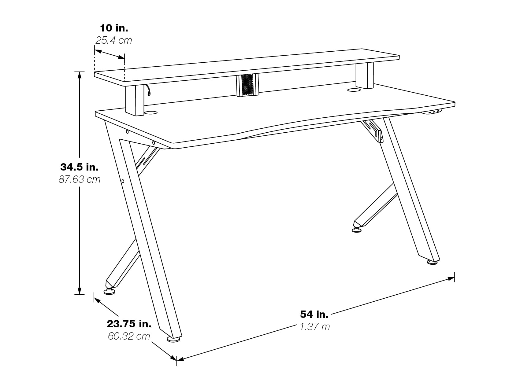 OSP Home Furnishings Area51 Battlestation Gaming Desk with Bluetooth RGB LED Lights - Ergonomic Computer Desk for Gamers & Streamers - Matte Black Gaming Desk for PC Setup, Home Office & Esports