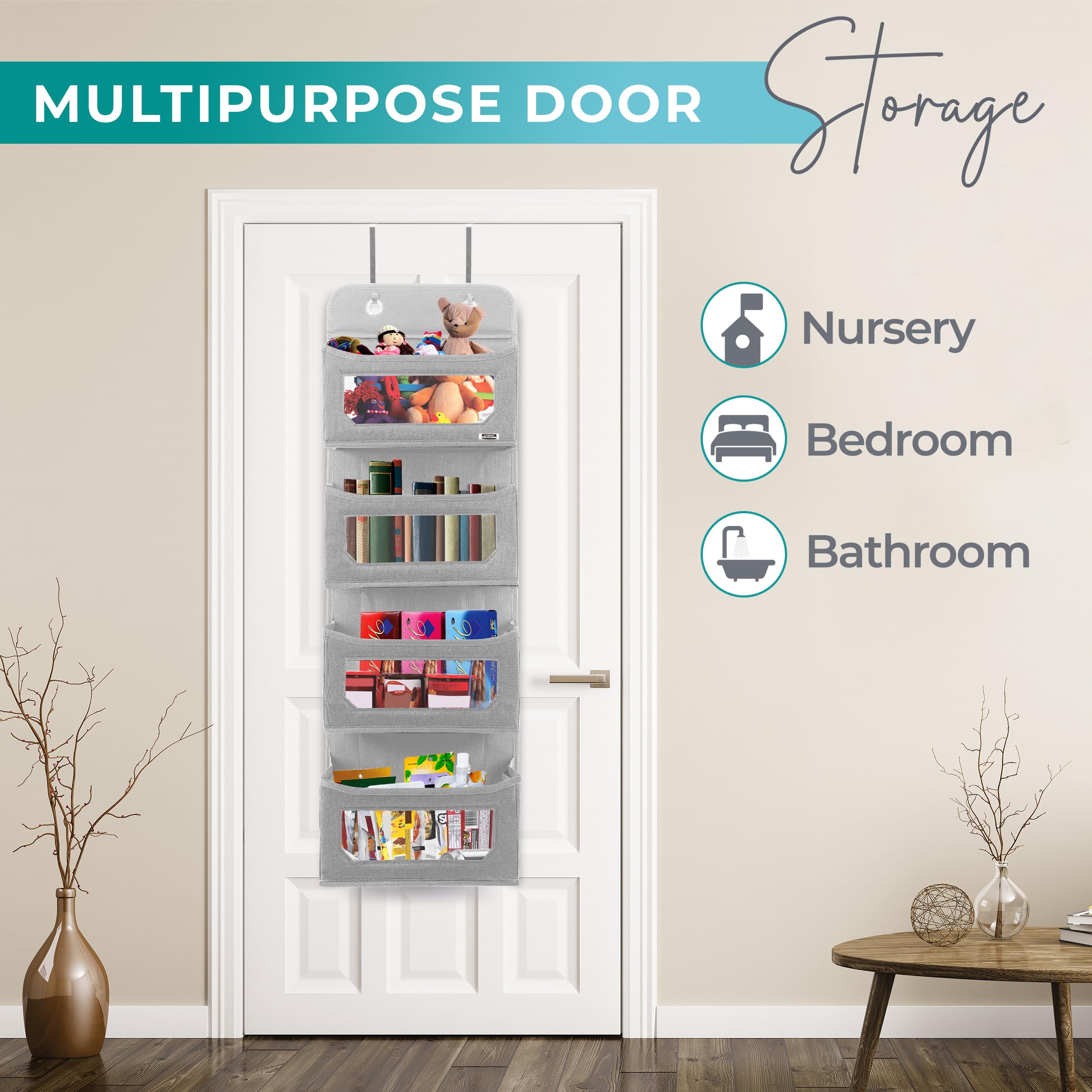 Utopia Home 4-Tier Hanging Closet Organizer - Space Saving Storage Shelf for Closet, Bedroom, RV, Nursery & Kids Room - Grey (Pack of 1) - Perfect for Over The Door Storage, Baby Clothes & Small Space Organization