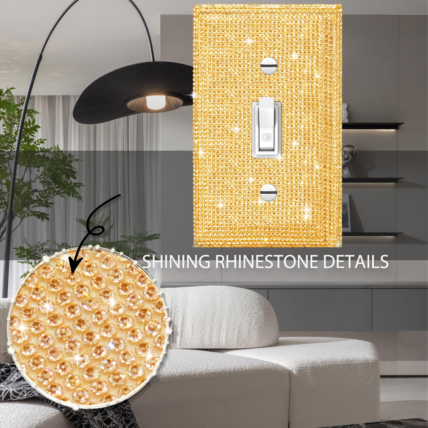Elegant Silver & Gold Rhinestone Light Switch Cover - Decorative Wall Plate for Living Room, Bedroom, Bathroom - Shiny Switch Plate for Home Decor