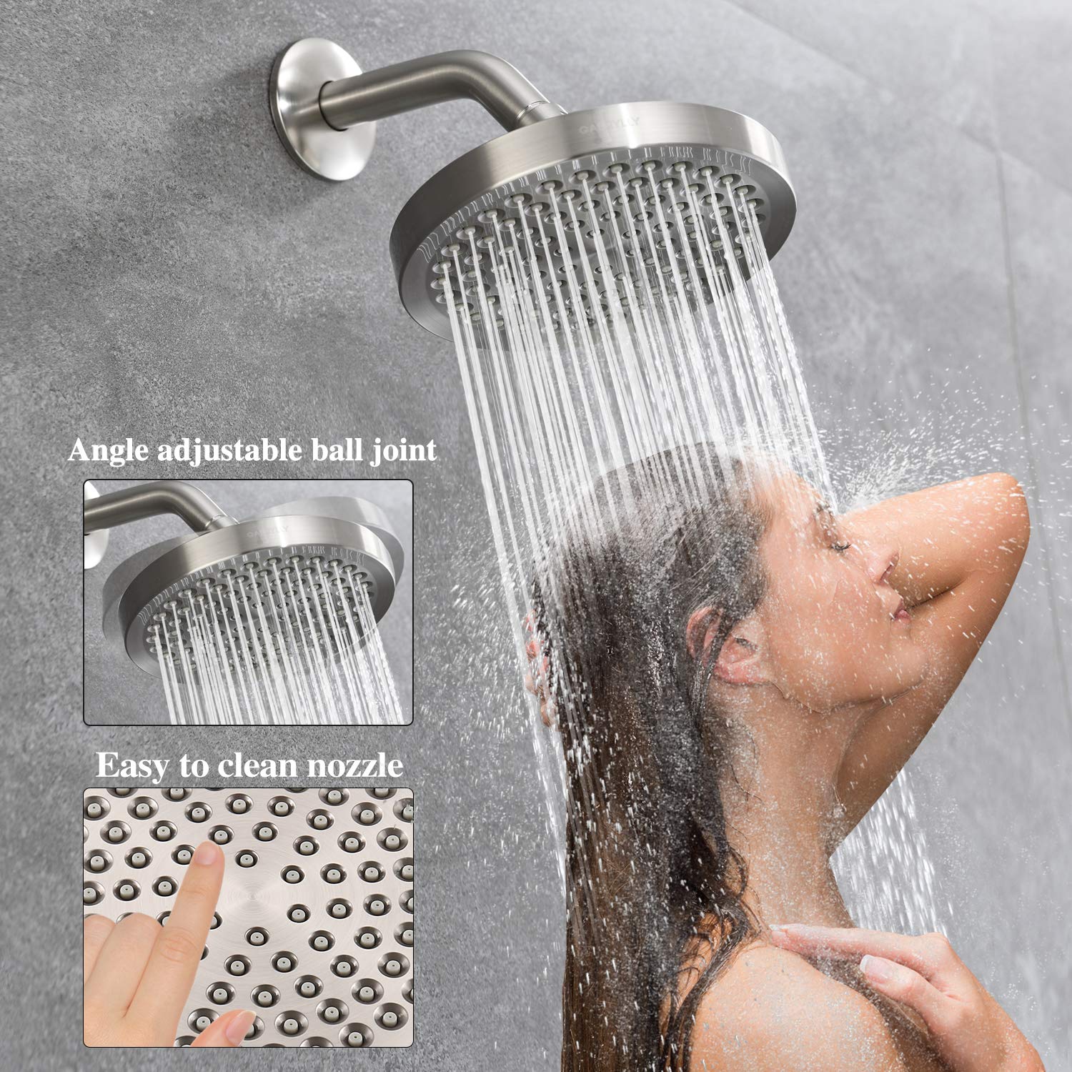 Gabrylly Single-Function Tub and Shower Faucet Set - 6 Inch Rain Shower Head with Pressure Balance Valve, Diverter & Trim Kit in Brushed Nickel Finish - Perfect for Bathroom Renovation and Spa-Like Shower Experience