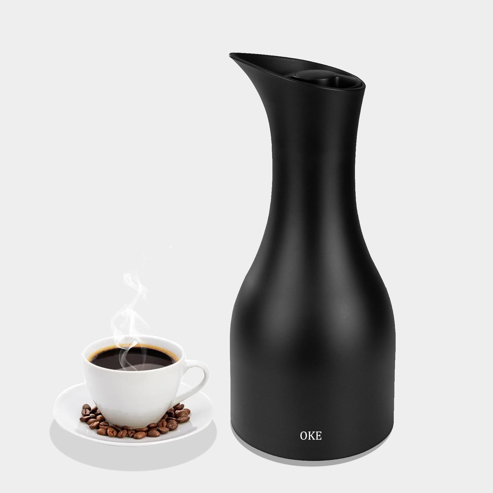 OKE 20 Oz Thermal Coffee Carafe - Double Walled Vacuum Insulated Glass Lined Thermos for Hot Coffee - Black Coffee Dispenser for Home, Office & Restaurants