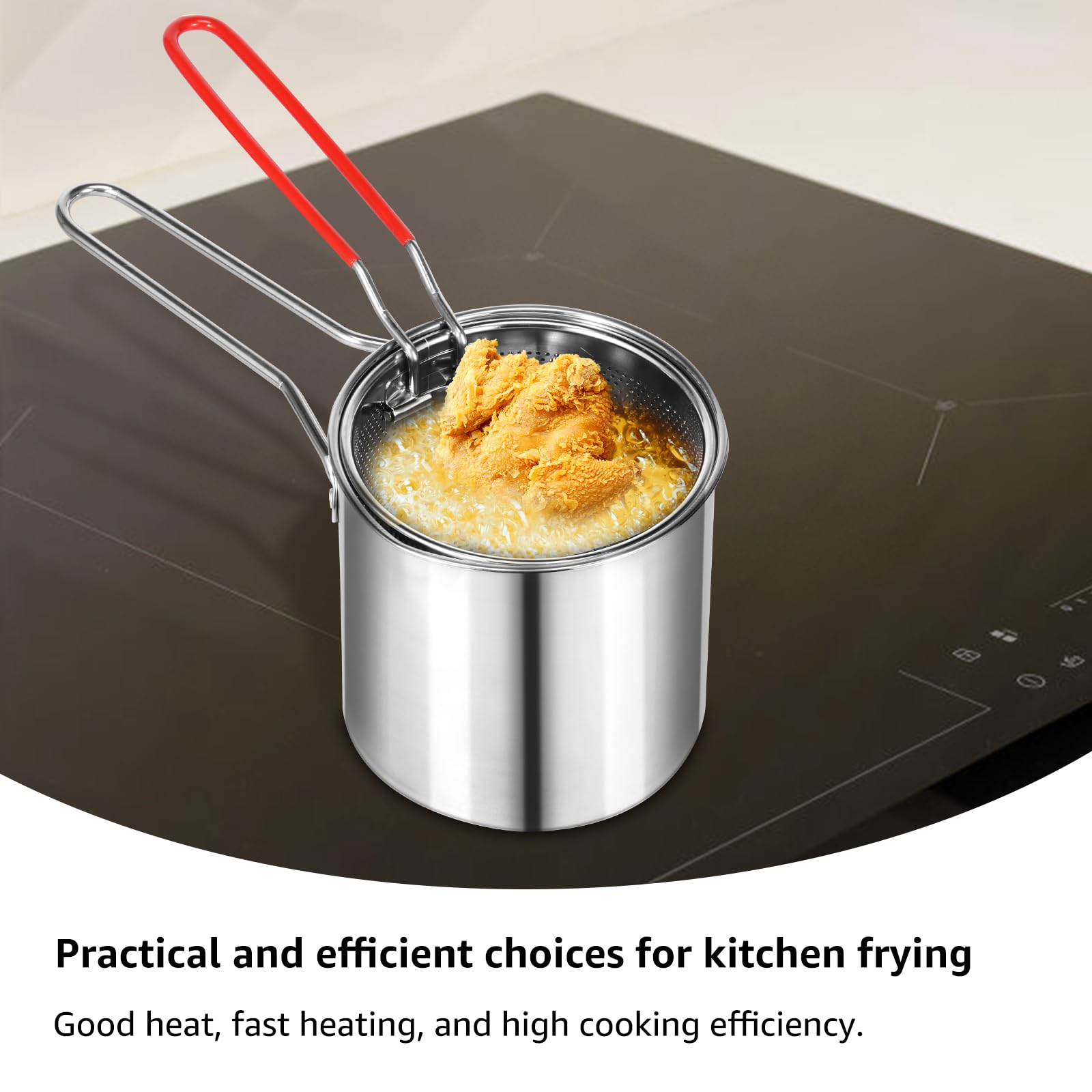 Mini Stainless Steel Deep Fryer Pot with Handle & Strainer Basket - Small Oil Fryer for Home Kitchen | Food Grade Deep Fryer with Lid | Perfect for Frying Fish, Shrimp, Chicken, French Fries | Portable Cooking Pot for Camping & Outdoor Use (3)