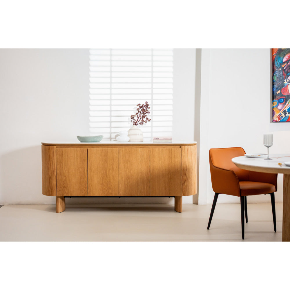 Bronya Matte Ceramic 3-Door Buffet Cabinet - Natural/White Sideboard with Storage | Perfect for Dining Room, Kitchen & Living Room Organization