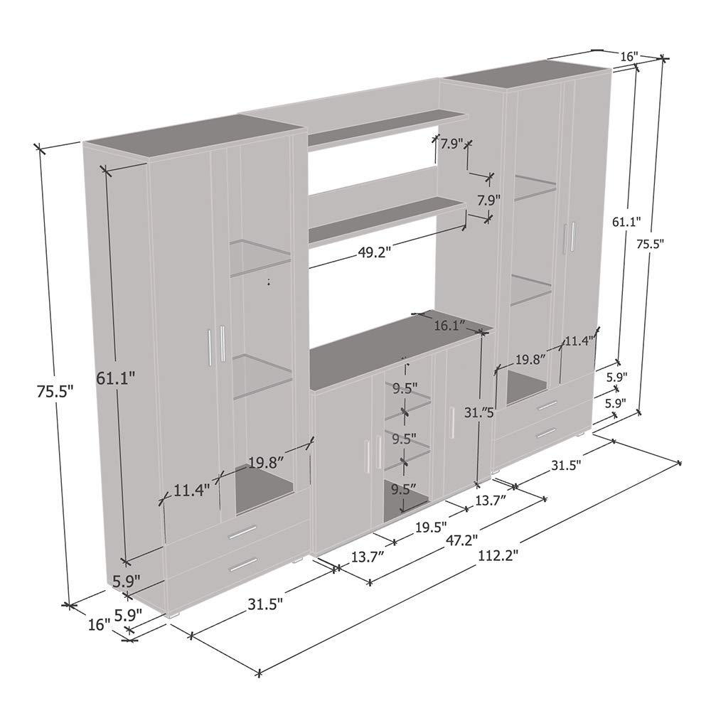 Modern Soho 10 Wall Unit Entertainment Center with Storage Bookcase & LED Lights - White TV Stand for Living Room, Bedroom | Perfect for Home Theater Setup, Media Storage & Stylish Room Decor