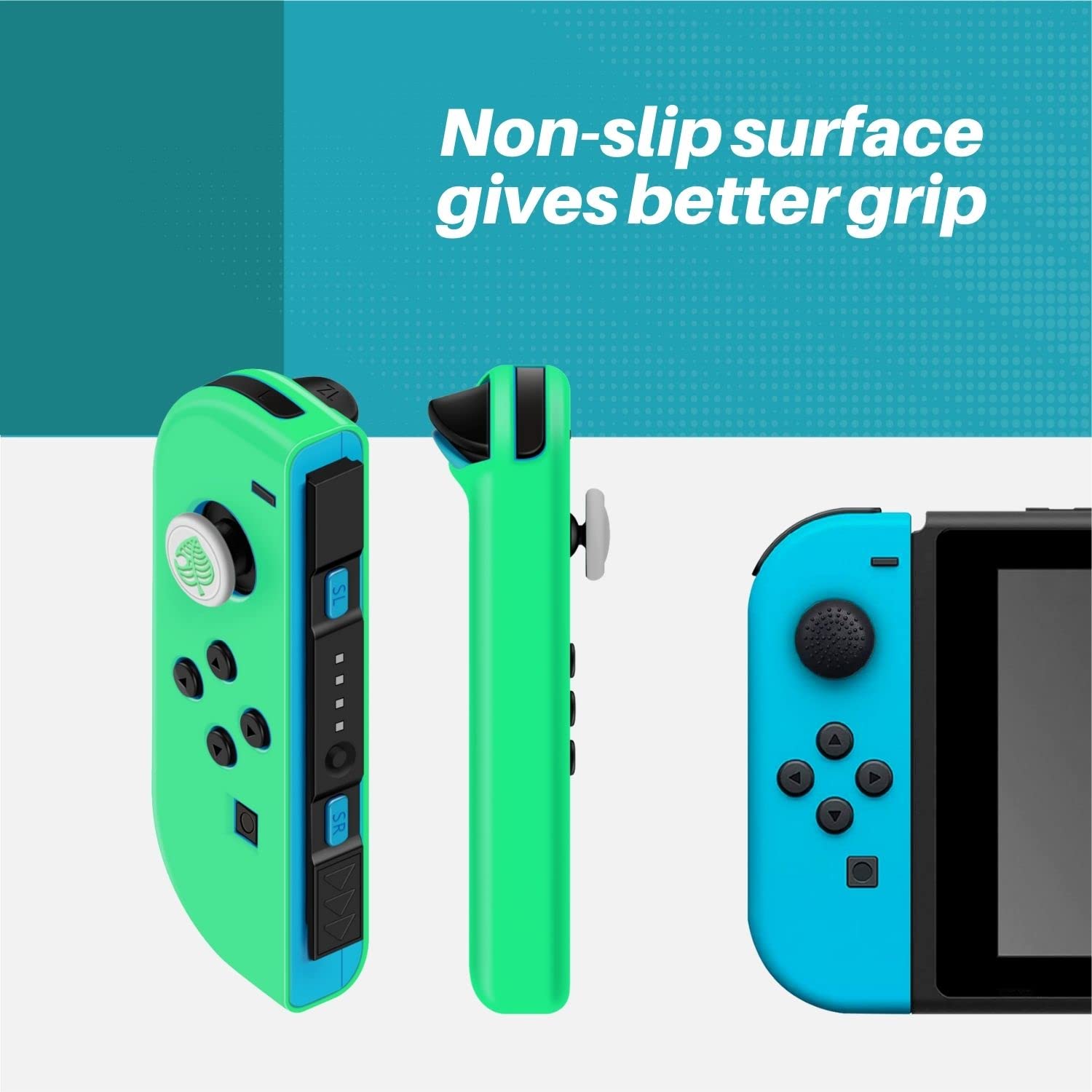 Premium Silicone Joycon Case for Nintendo Switch & Switch OLED - Protective Controller Cover with Thumb Grip Caps (White Leaf) | Durable Gaming Accessory for Enhanced Comfort & Protection During Play