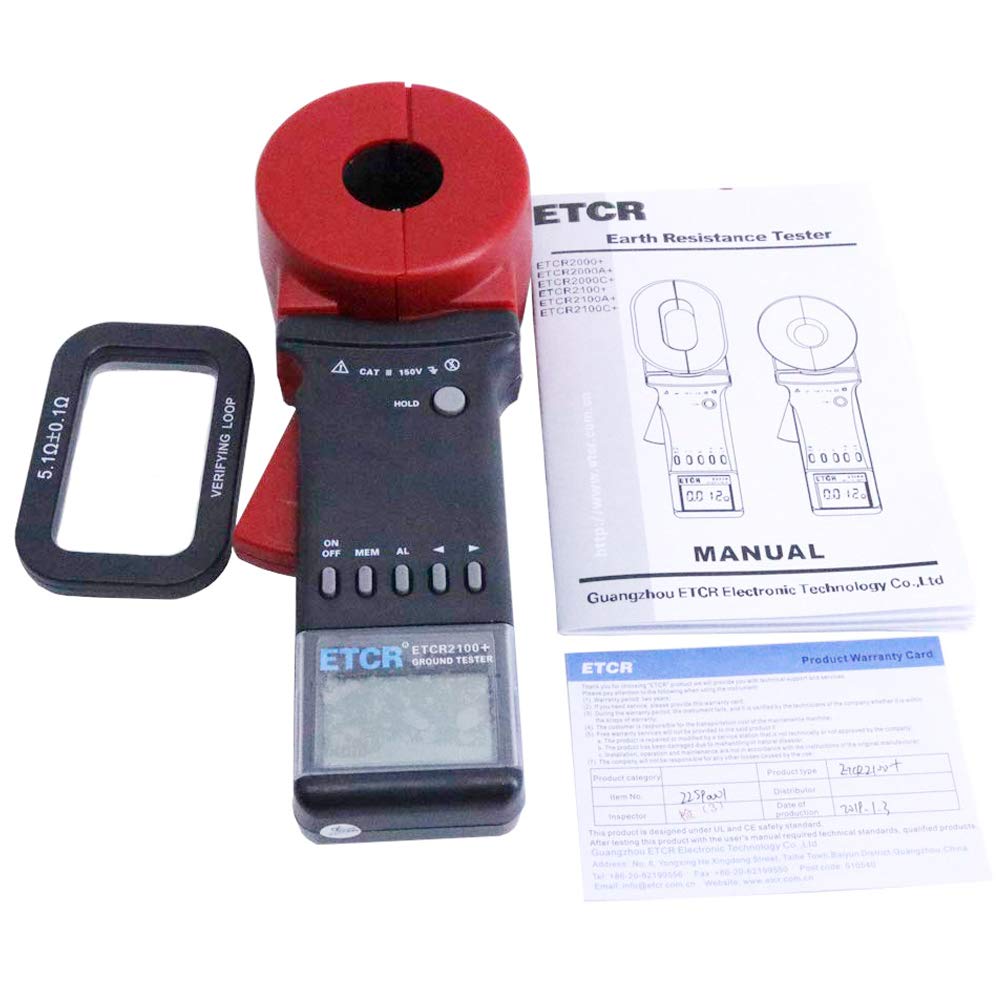 ETCR2100+ Digital Clamp Ground Resistance Tester - 0.01 to 1200Ω, 32mm Jaw, 99 Data Storage, Alarm Function | Perfect for Electrical Maintenance, Industrial Safety Testing & Grounding System Inspection