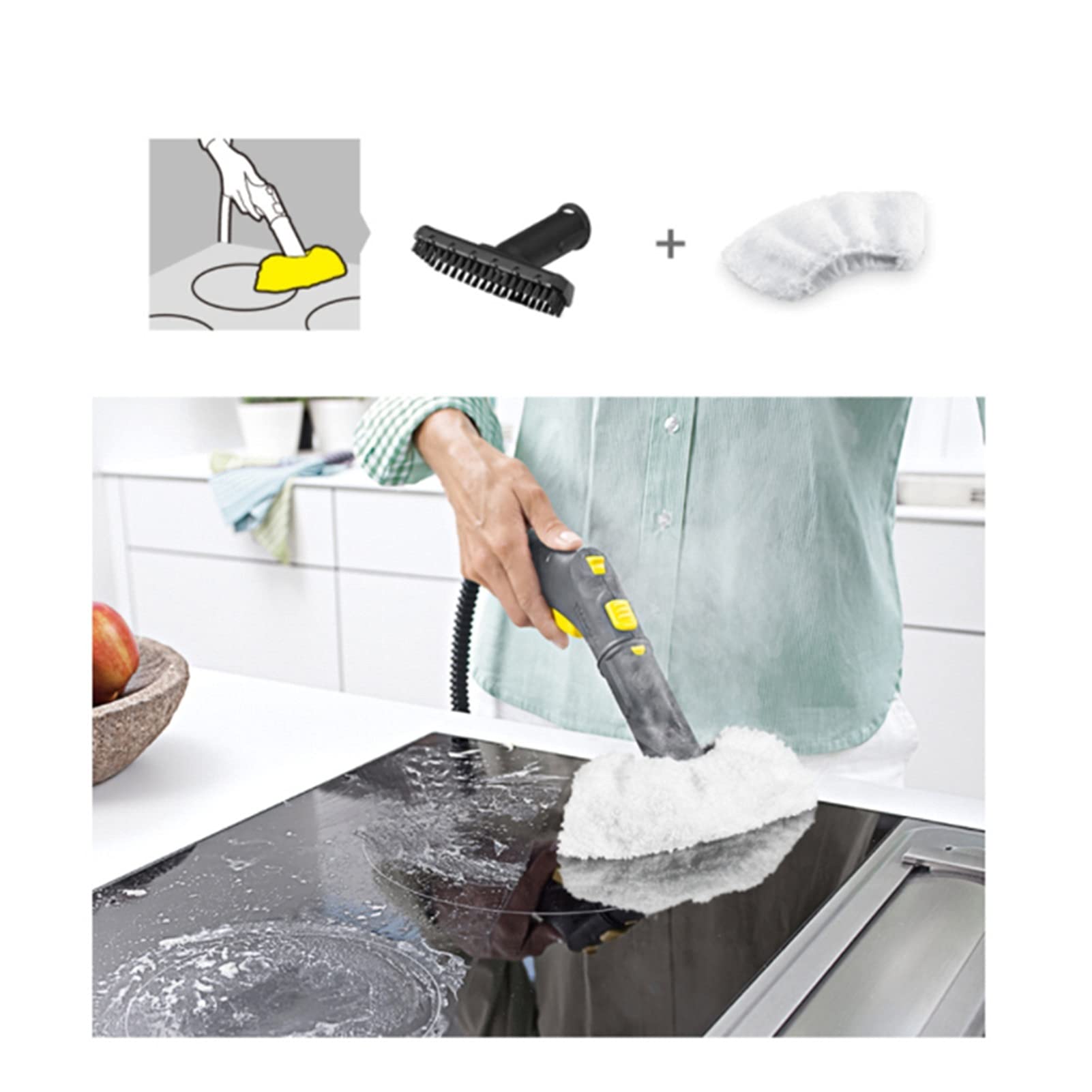 Karcher SC Series SC1 SC2 SC3 SC4 SC5 Steam Cleaner Replacement Brush Head Cover & Nozzle Kit - Round Extension Cleaning Brushes for Deep Cleaning (Set of 3) - Perfect for Tile Grout, Bathroom, Kitchen & Hard-to-Reach Areas