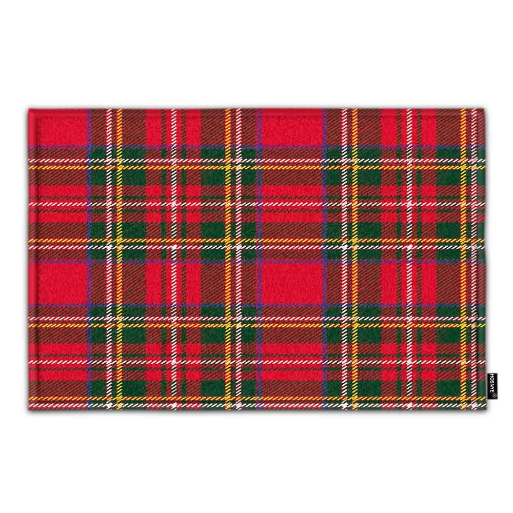 Premium Tartan Plaid Doormat - Soft Flannel Fabric with Thick Sponge - Red, Black, Green Scottish Christmas & New Year Decor - Ideal for Bathroom, Kitchen, Entryway & Holiday Home Decor
