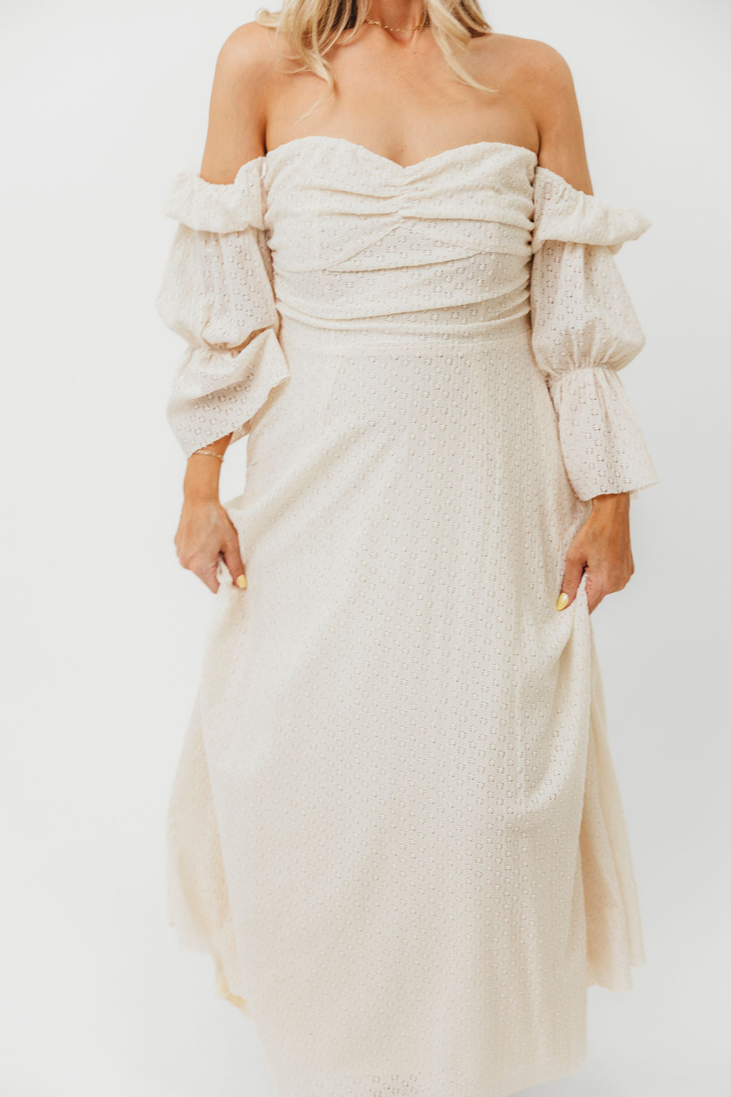 Corrine Tiered Sleeve Maxi Dress with Pockets in Ivory Cream - Bump Friendly Maternity Dress for Pregnancy, Nursing & Postpartum - Perfect for Baby Showers, Beach Vacations & Summer Weddings