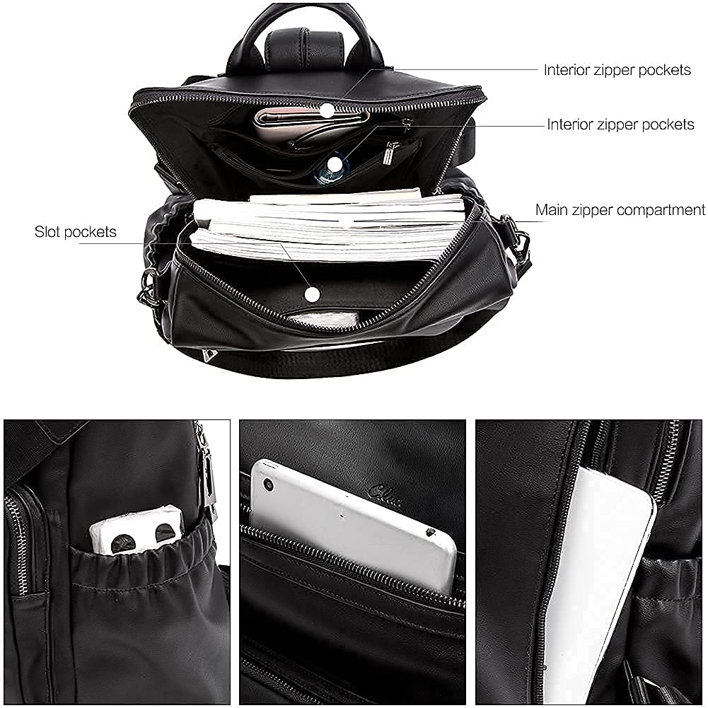 Stylish Leather Backpack Purse for Women - Large Designer Travel Bag with Matching Wallet & Card Holder - Perfect for Work, Commute & Weekend Getaways