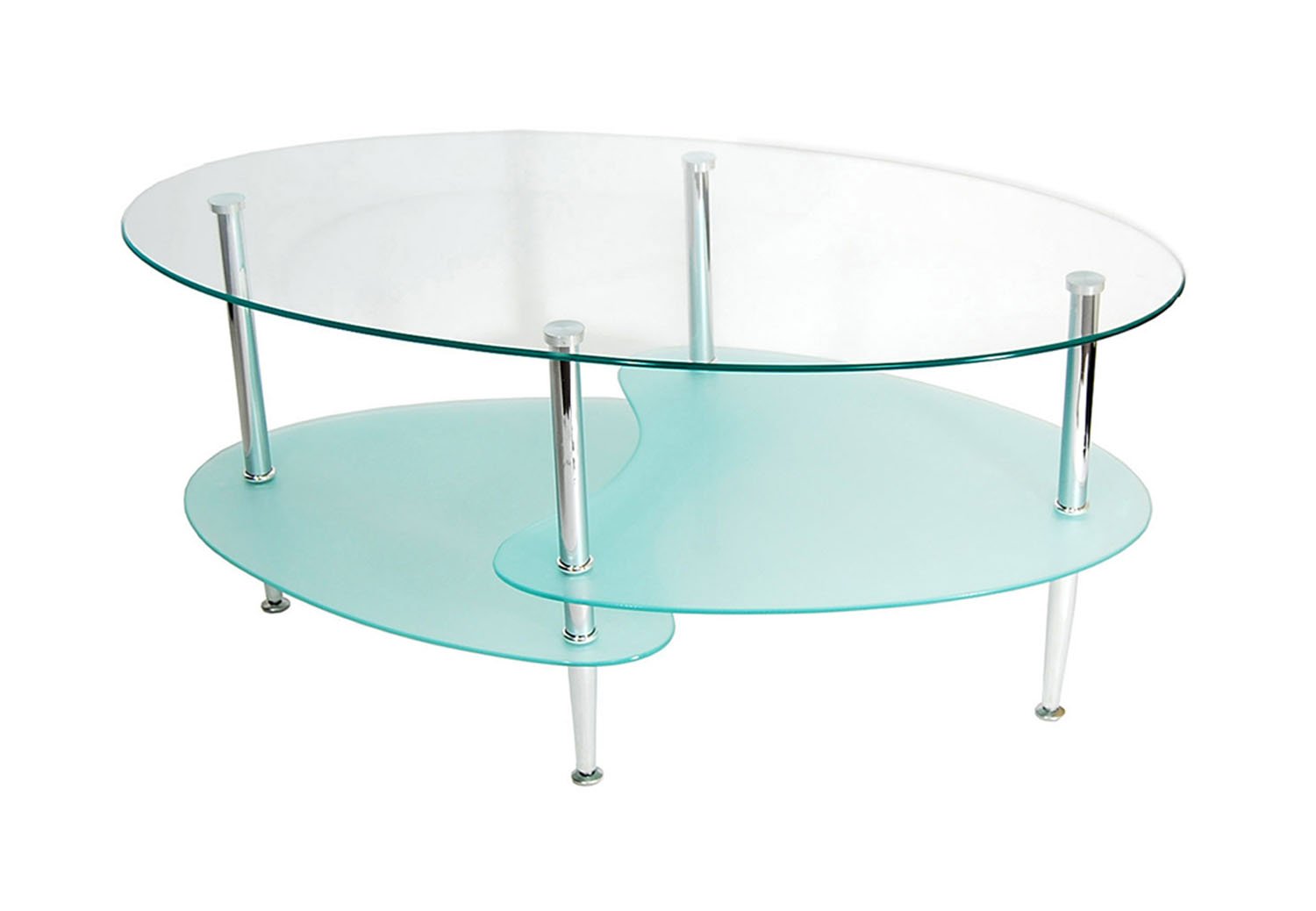 Walker Edison Modern Oval Glass Coffee Table - 37 Inch Living Room Accent Ottoman with Storage Shelf - Stylish Glass Top Center Table for Small Spaces, Apartments & Lounge Areas