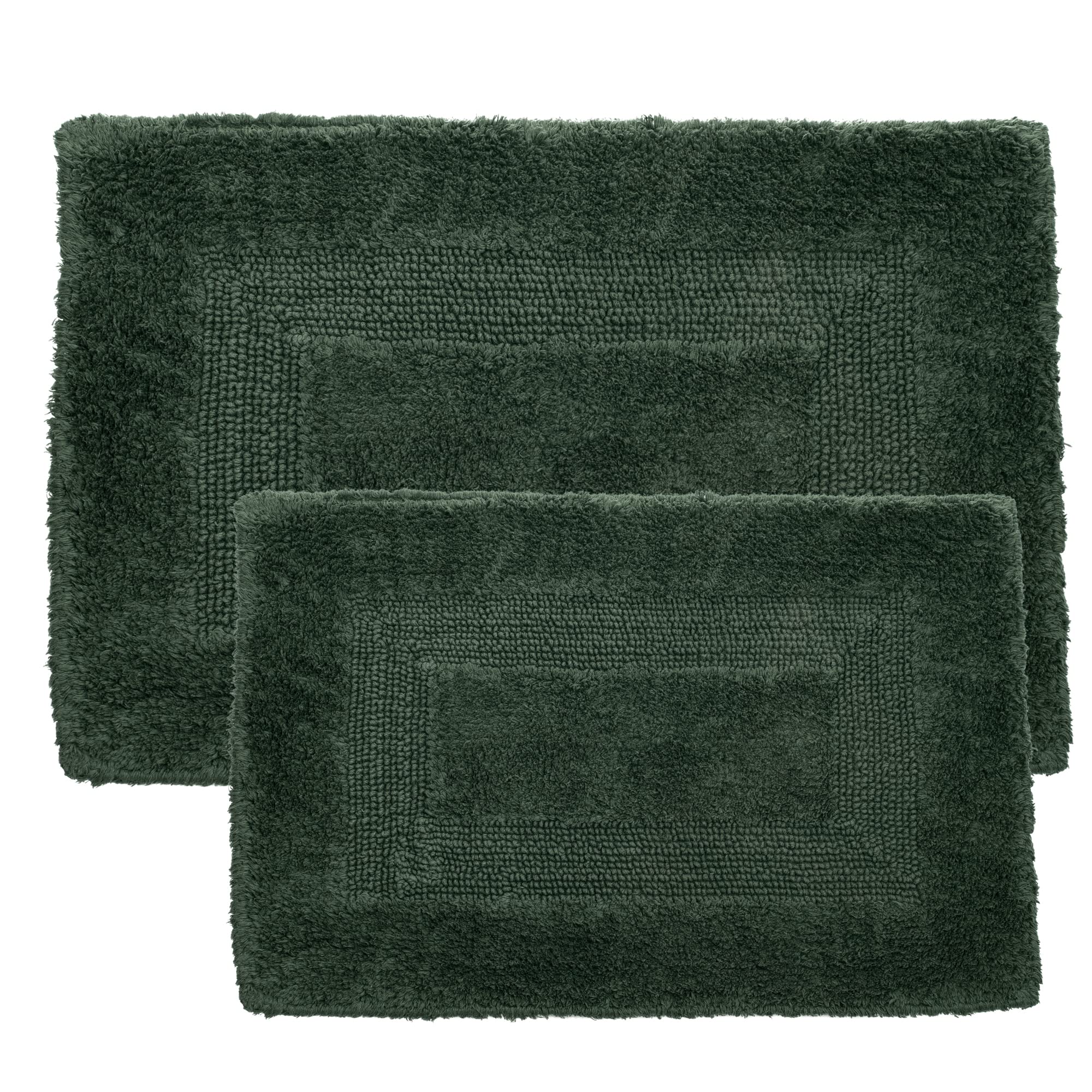 Lavish Home 2-Piece Cotton Bathroom Rug Set - Super Absorbent Machine Washable Bath Mats for Bathroom, Kitchen & Laundry Room - Soft Non-Slip Floor Mat (Green) - Perfect for Bathroom Decor, Shower Mats & Home Essentials