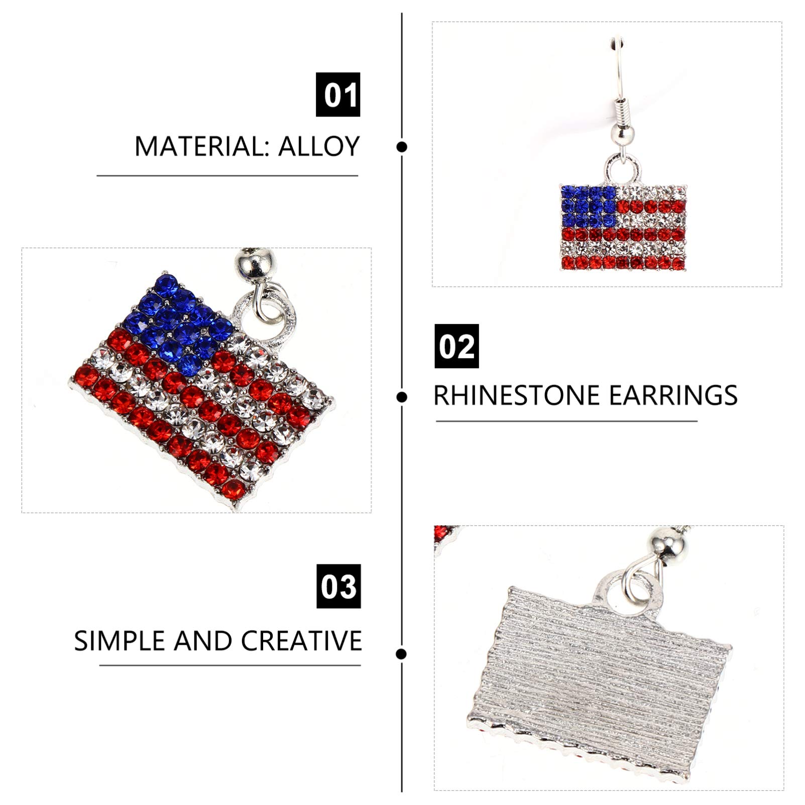 Bestoyard Women's Patriotic American Flag Dangle Earrings - 2 Pairs Rhinestone Diamond Hook Earrings for 4th of July, Independence Day & National Holidays | Perfect for Parties, Parades & Festive Celebrations