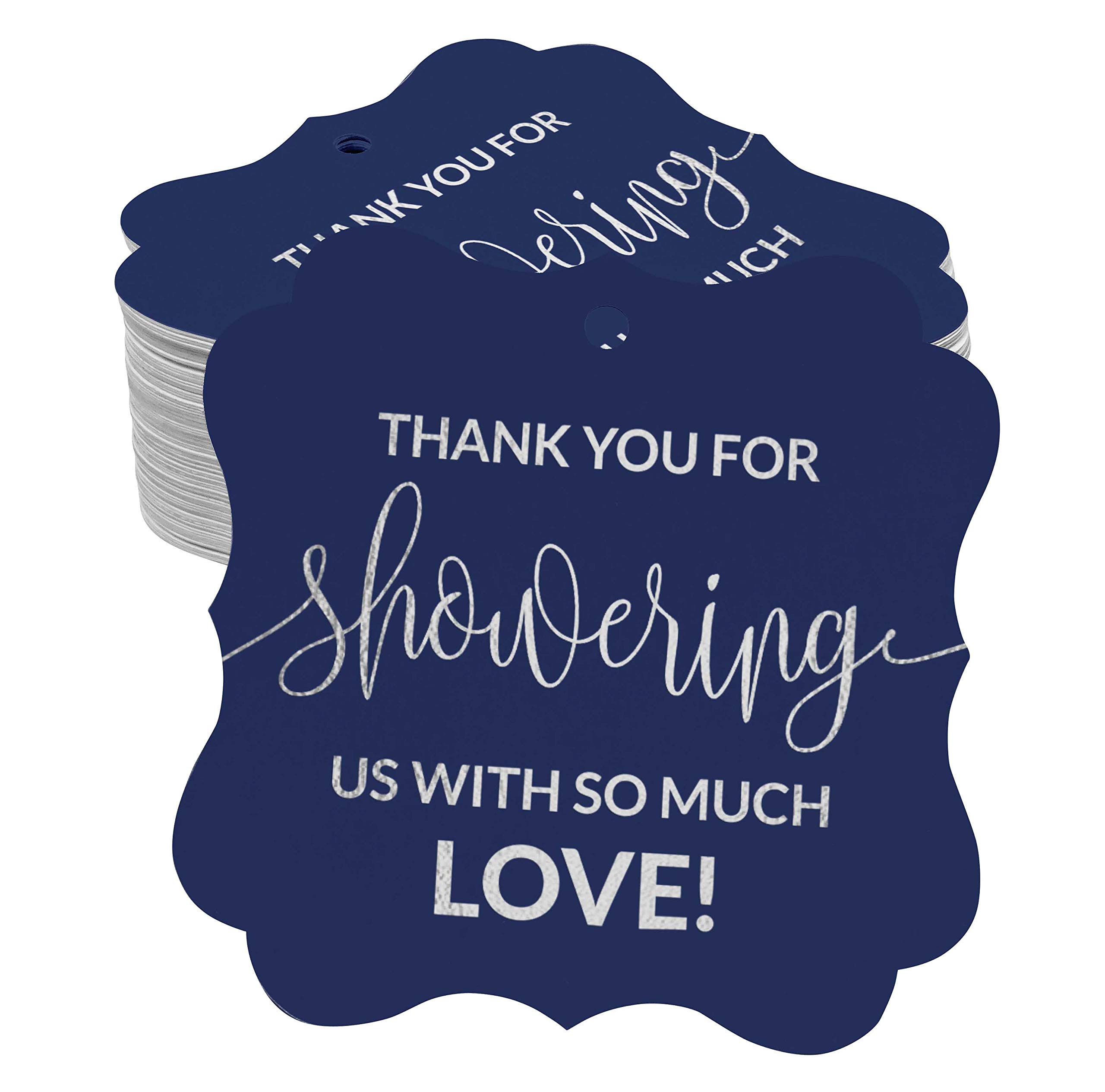 Elegant Silver Foil Thank You Bottle Tags for Baby & Bridal Showers - Pack of 50 Hanging Favor Brackets - Perfect for Wine Bottles, Gift Wrapping & Party Decorations