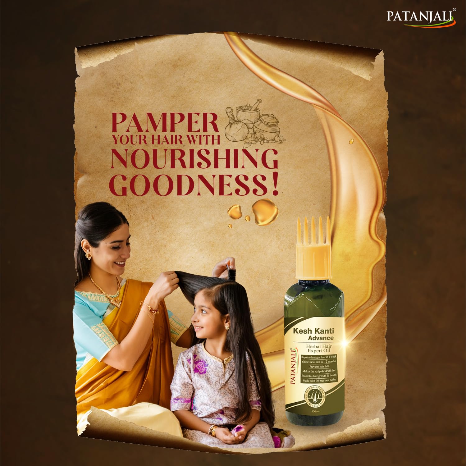 Patanjali Kesh Kanti Advance Herbal Hair Oil 100ml - Natural Hair Growth Treatment with Amla, Reetha & Shikakai for Stronger, Longer Hair - Men & Women - Daily Nourishment for Dry, Damaged Hair & Scalp Care